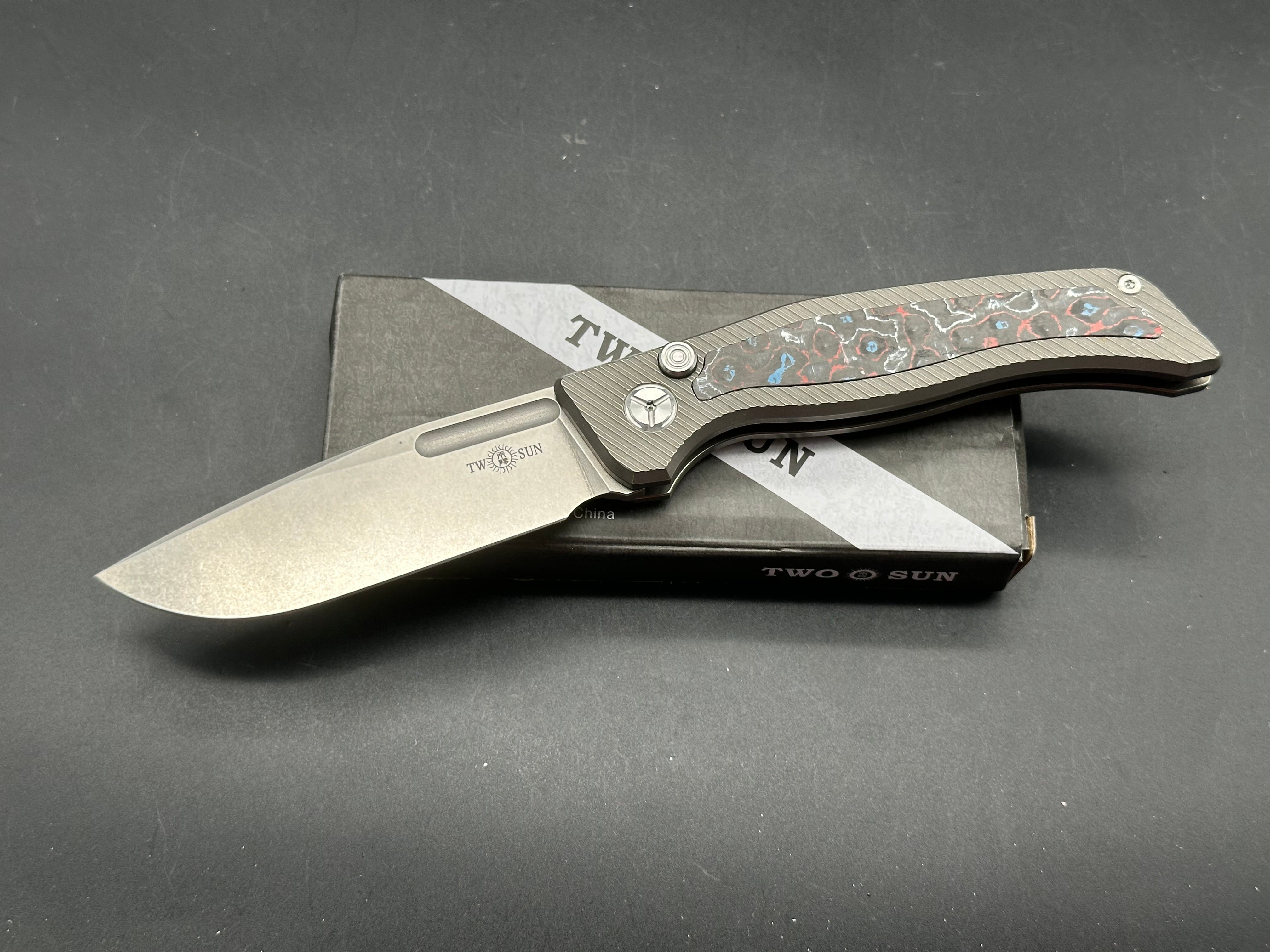 TWOSUN TS329 TITANIUM/CARBON FIBER HANDLE 14C28N PLAIN EDGE