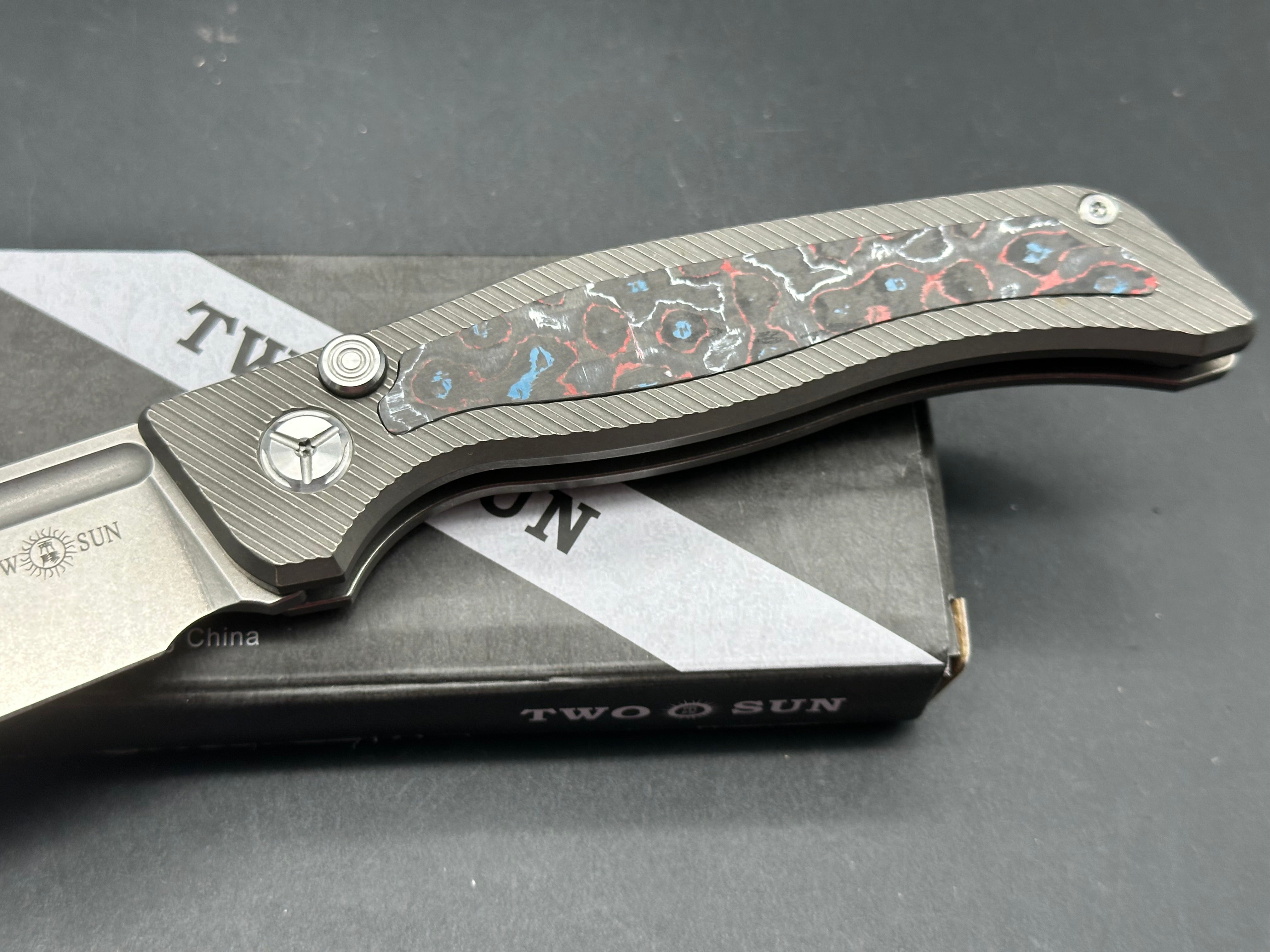 TWOSUN TS329 TITANIUM/CARBON FIBER HANDLE 14C28N PLAIN EDGE