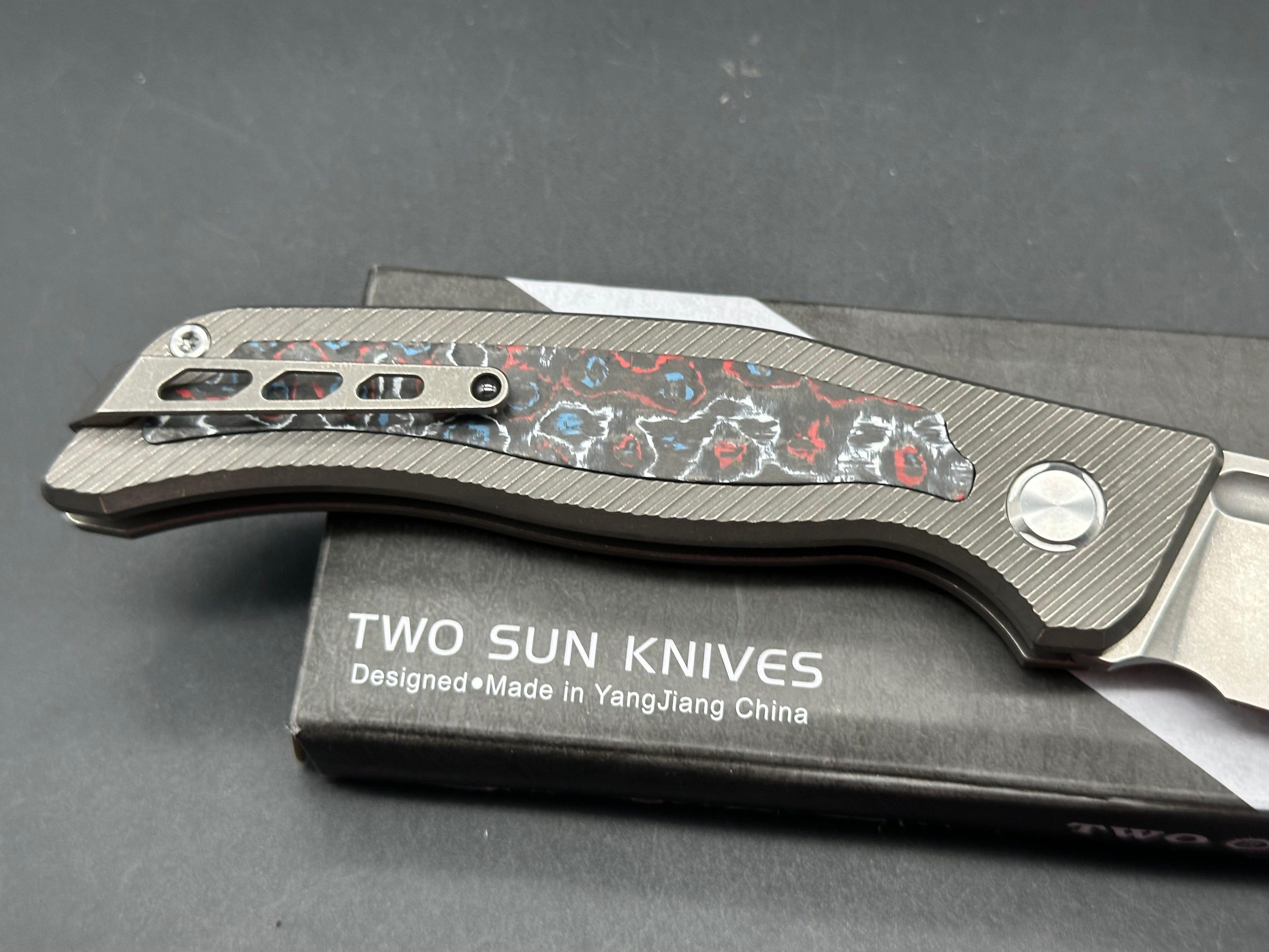 TWOSUN TS329 TITANIUM/CARBON FIBER HANDLE 14C28N PLAIN EDGE