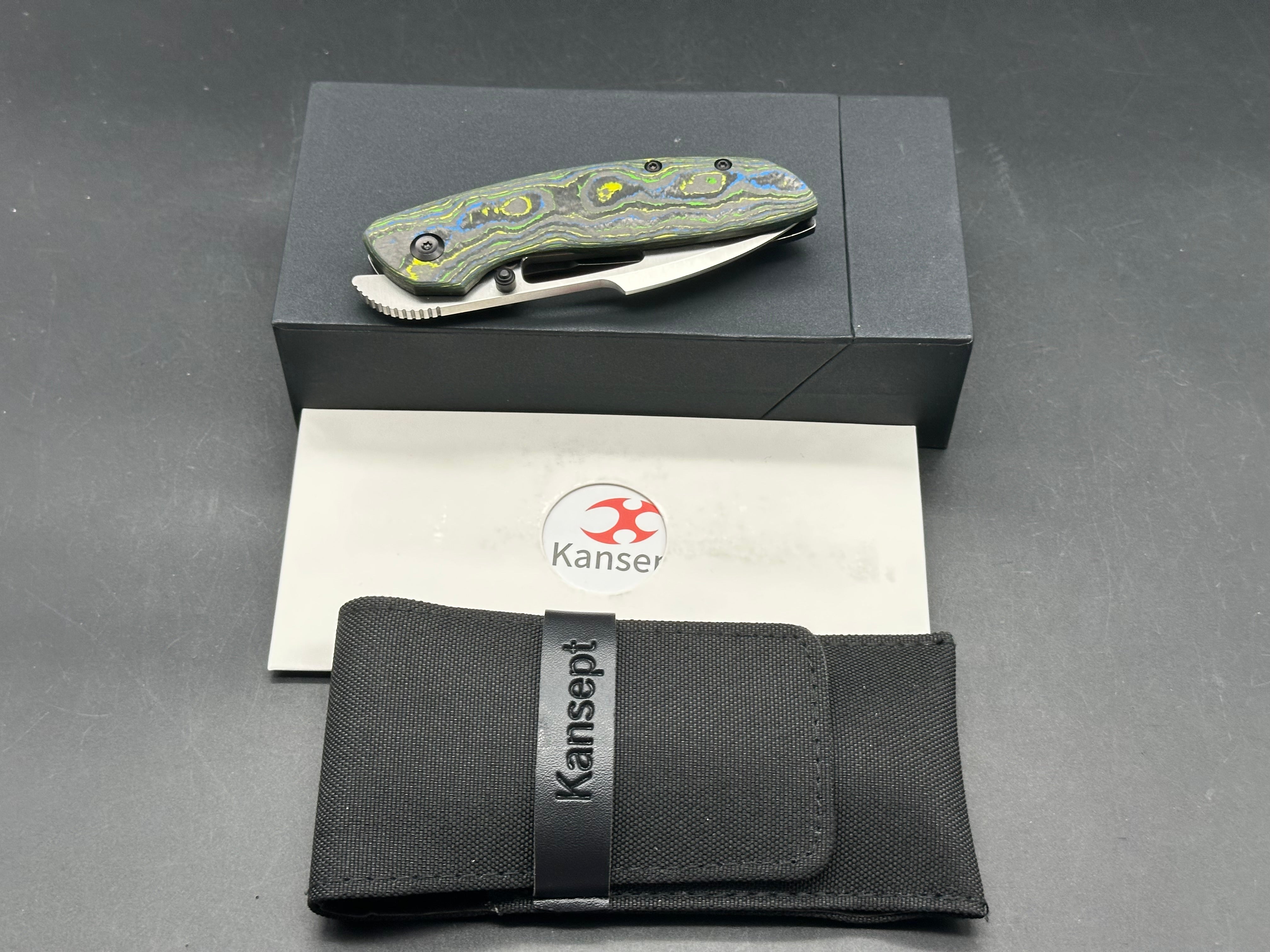 KANSEPT LINK FOLDING KNIFE GECKO CAMO CARBON/TITANIUM HANDLE 20CV PLAIN EDGE