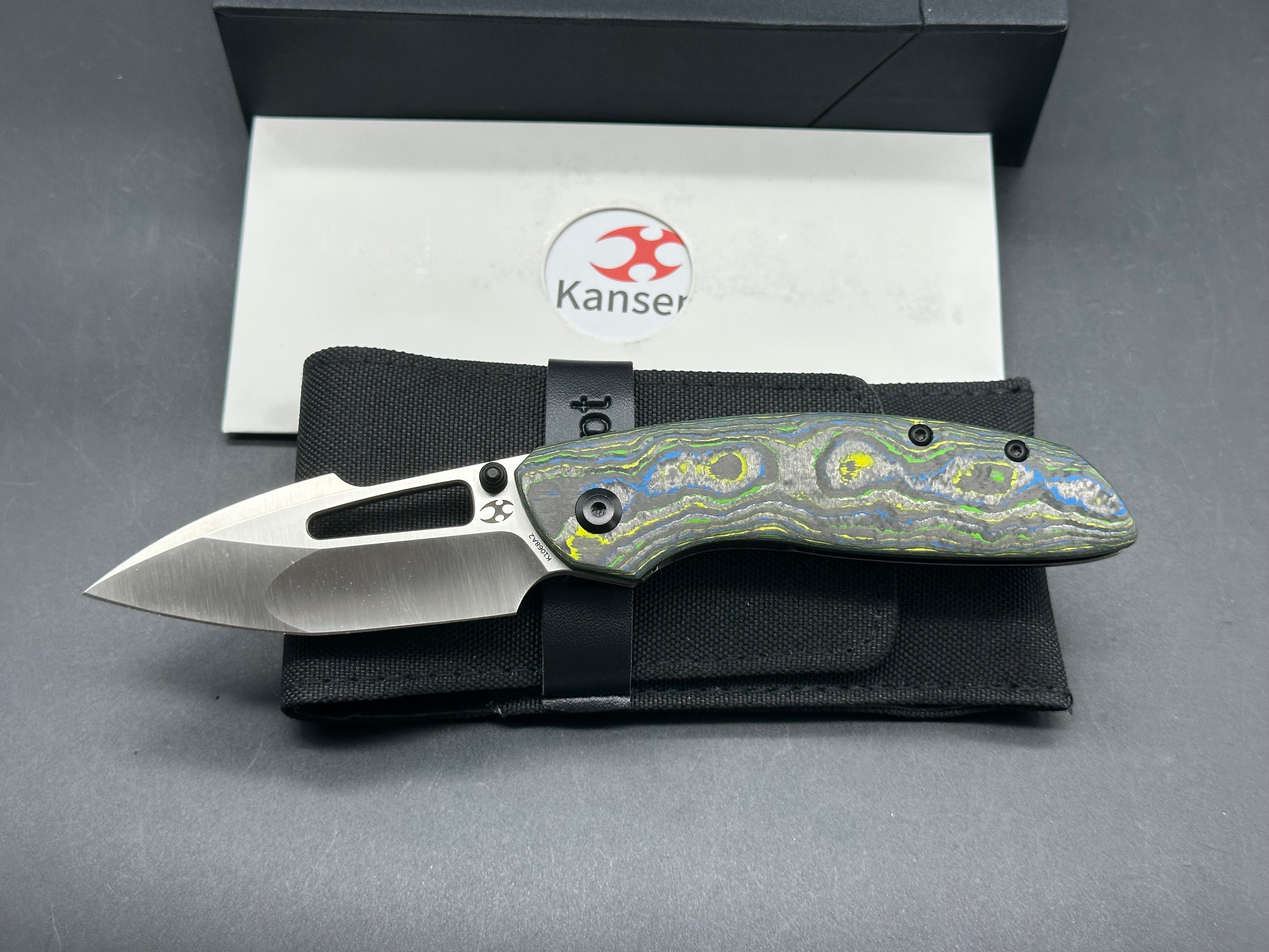 KANSEPT LINK FOLDING KNIFE GECKO CAMO CARBON/TITANIUM HANDLE 20CV PLAIN EDGE