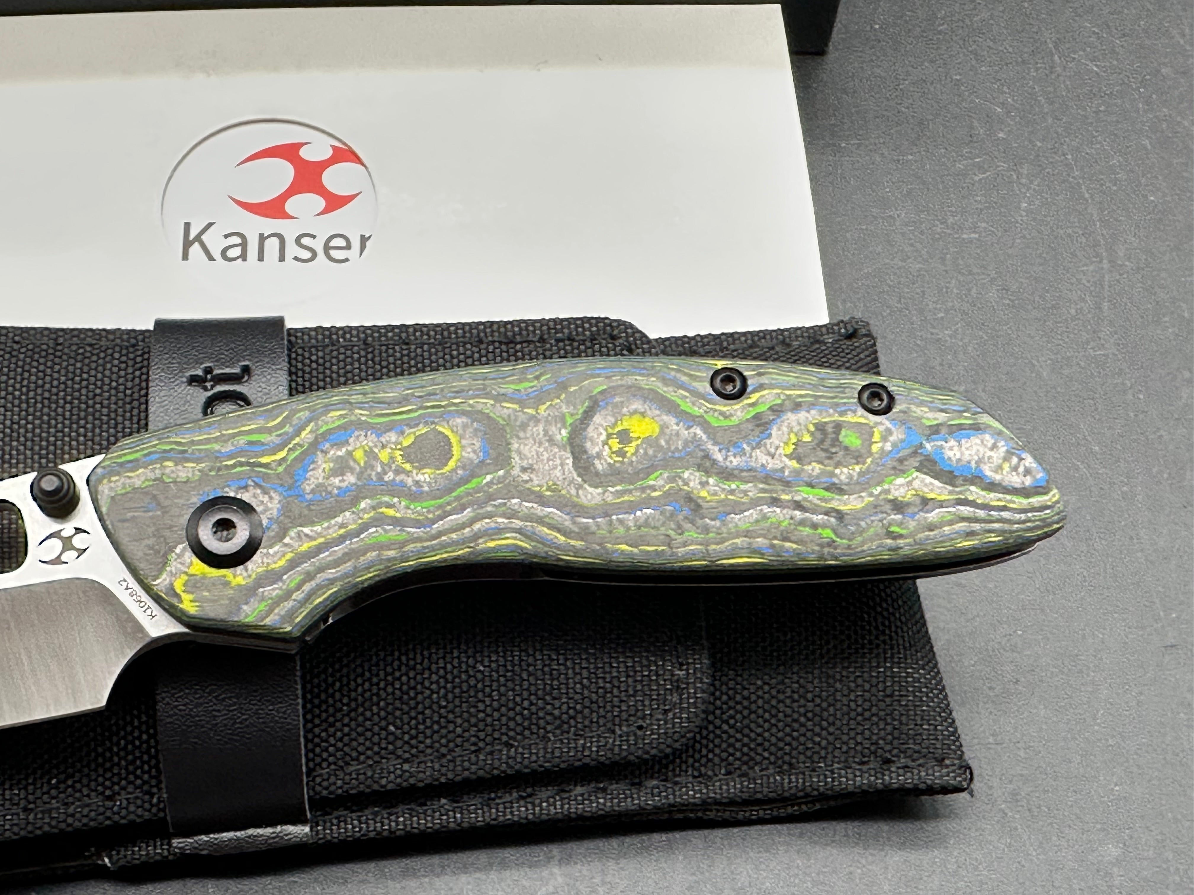 KANSEPT LINK FOLDING KNIFE GECKO CAMO CARBON/TITANIUM HANDLE 20CV PLAIN EDGE