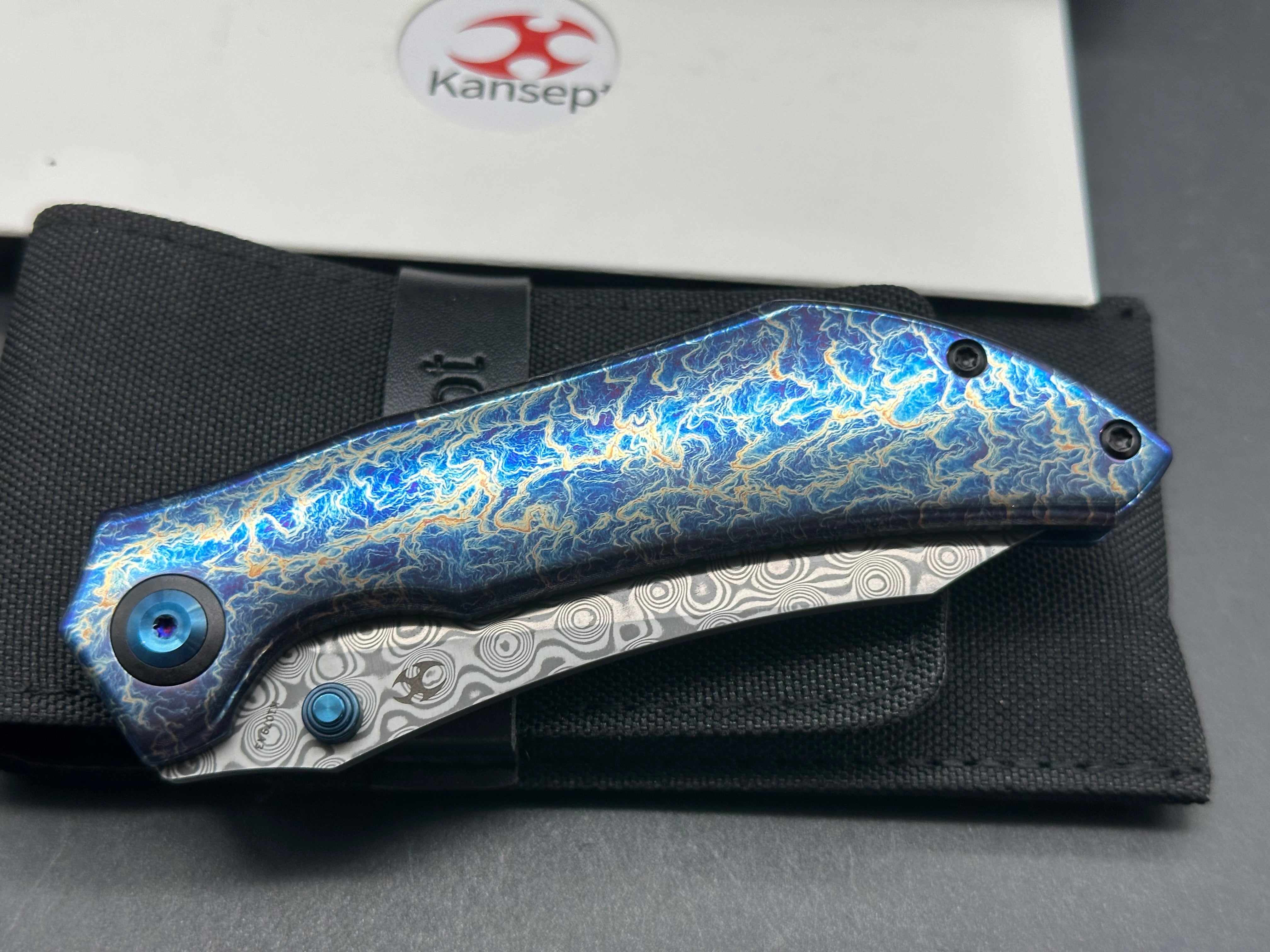 KANSEPT TIPPER FOLDING KNIFE LIGHTNING STRIKE TITANIUM HANDLE DAMASCUS BLADE