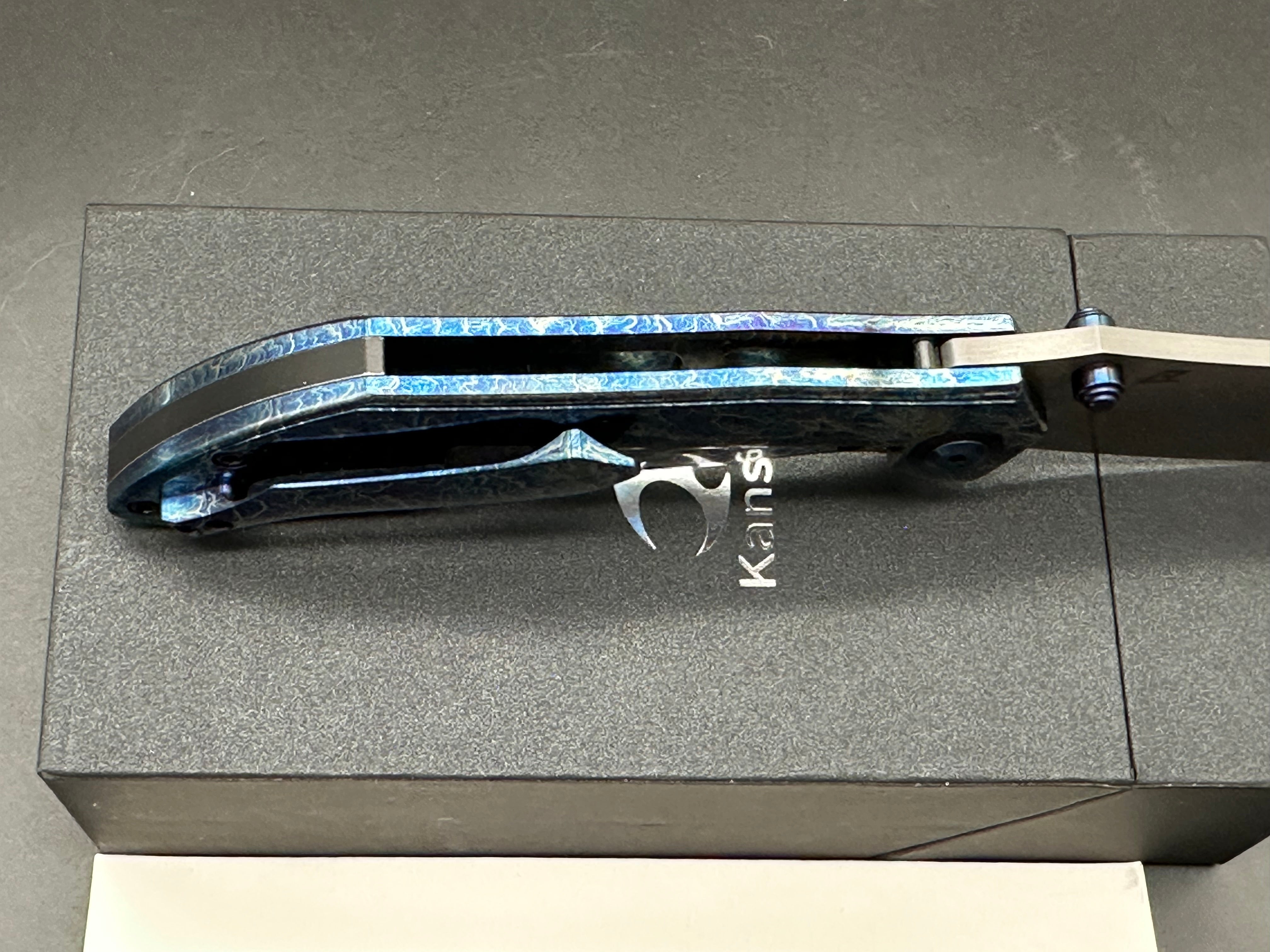 KANSEPT TIPPER FOLDING KNIFE LIGHTNING STRIKE TITANIUM HANDLE DAMASCUS BLADE