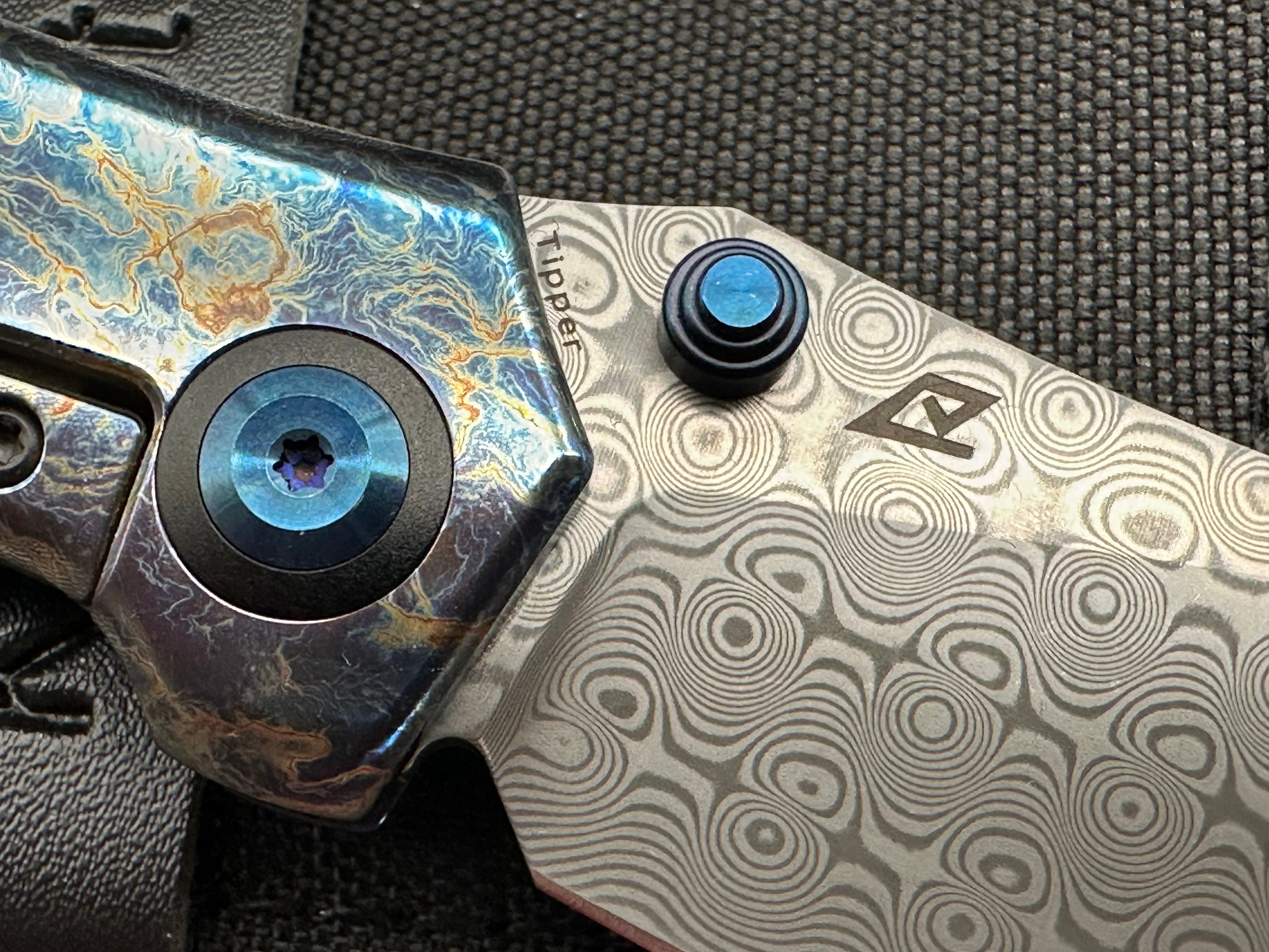 KANSEPT TIPPER FOLDING KNIFE LIGHTNING STRIKE TITANIUM HANDLE DAMASCUS BLADE