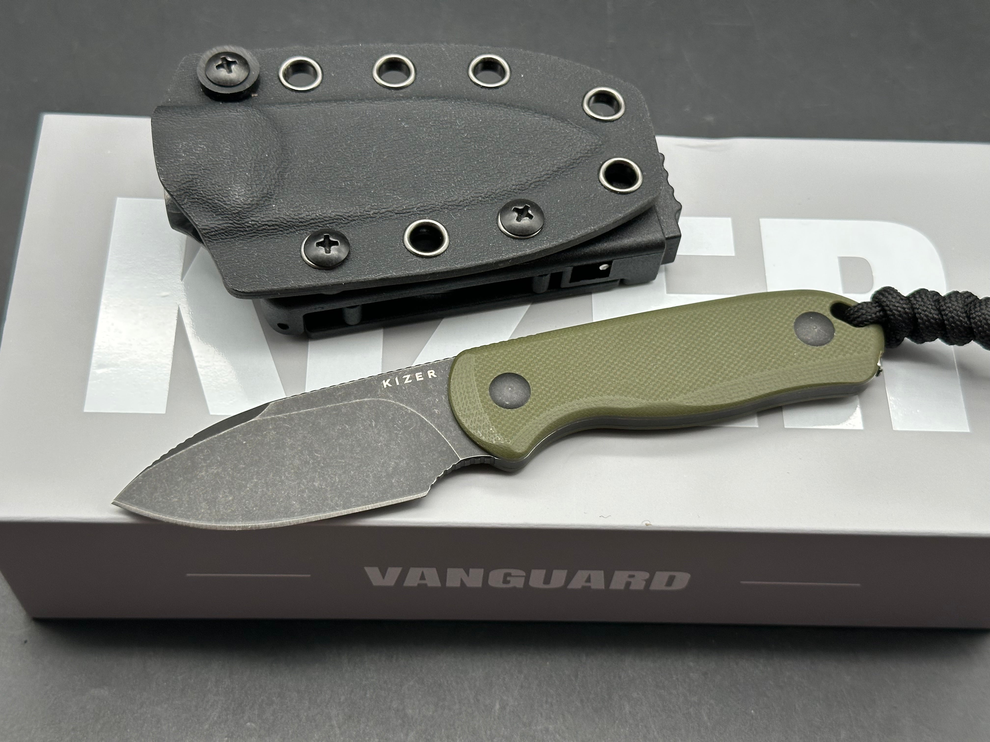 KIZER DROP BEAR FIXED BLADE KNIFE OLIVE GREEN G10 HANDLE