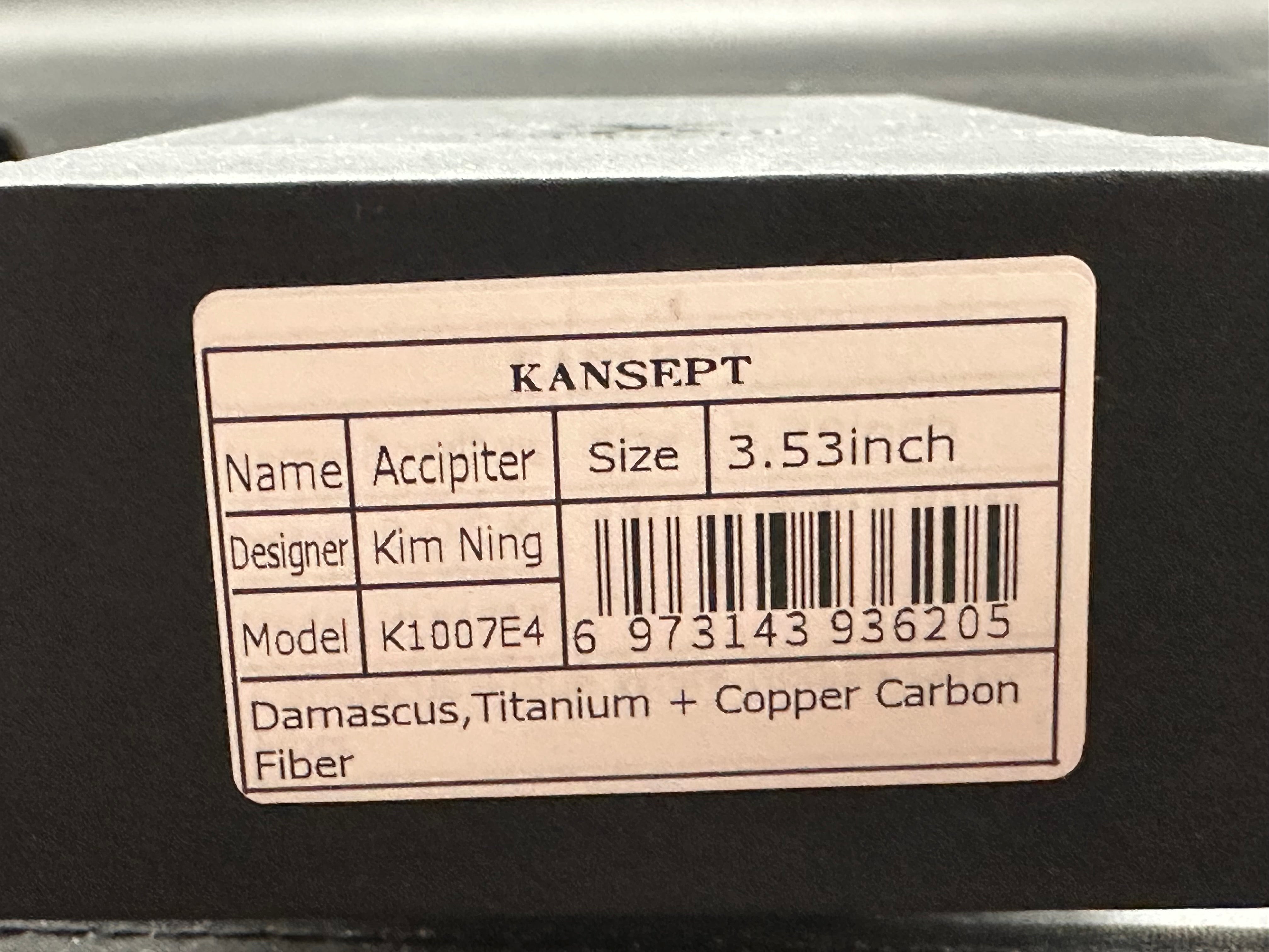 KANSEPT ACCIPITER TITANIUM/COPPER CF HANDLE DAMASCUS BLADE