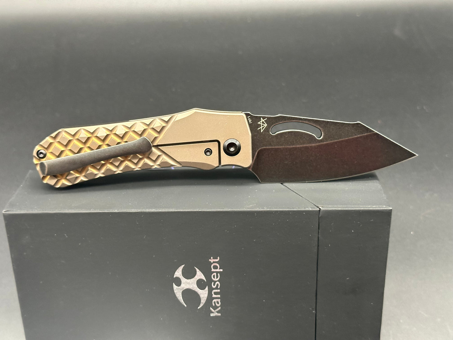 Kansept Knives Loki Bronze Frag Titanium Frame Lock Knife (2.99" Black SW S35VN)