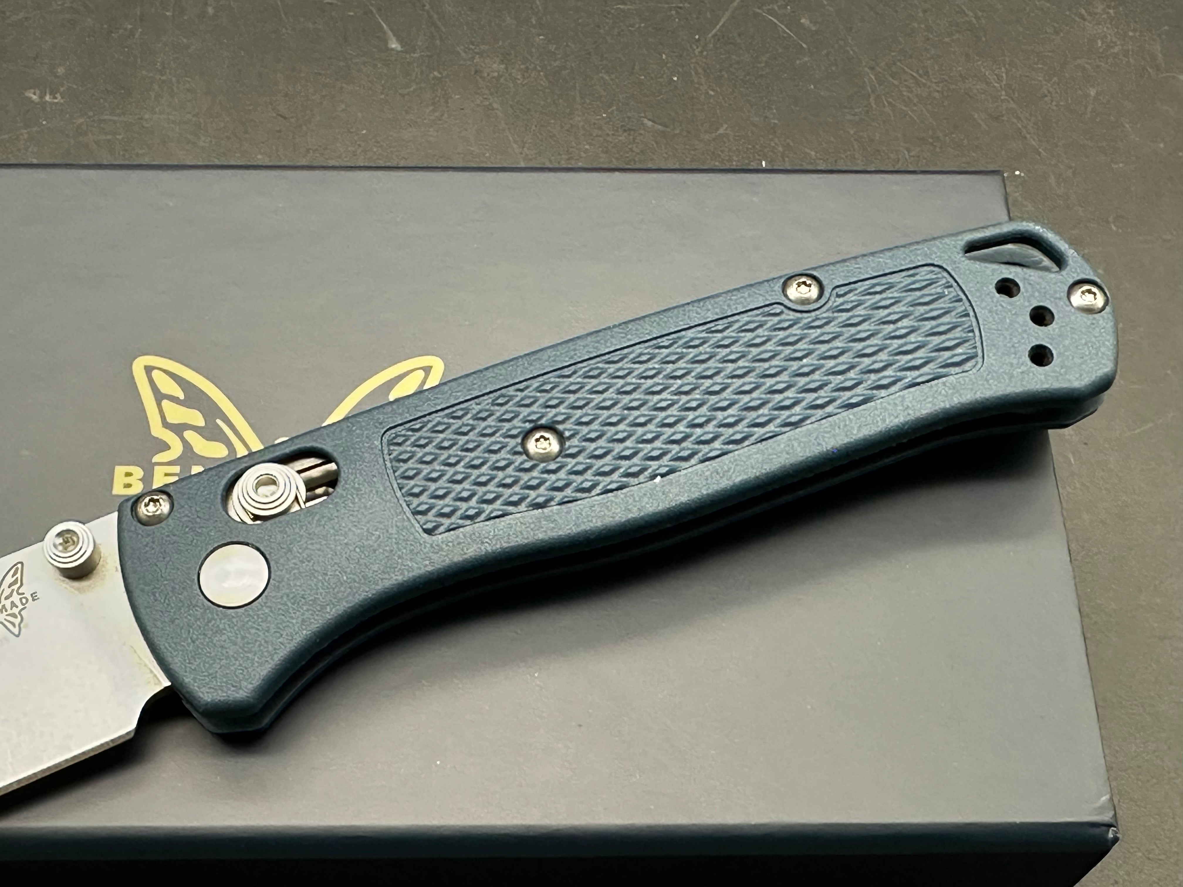 Benchmade Bugout - Custom 3.24" CPM MagnaCut Stonewash Blade with Crater Blue Grivory Scales Lynch Pocket Clip
