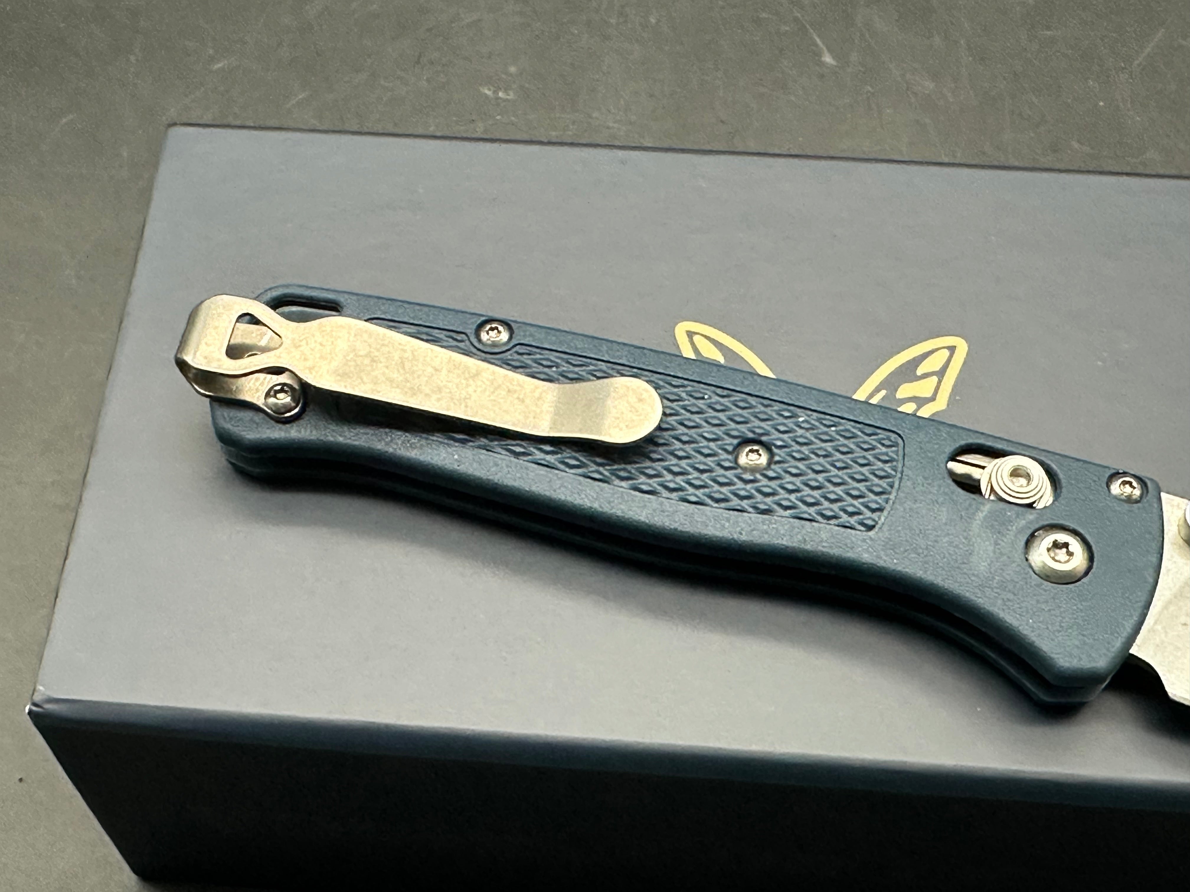 Benchmade Bugout - Custom 3.24" CPM MagnaCut Stonewash Blade with Crater Blue Grivory Scales Lynch Pocket Clip