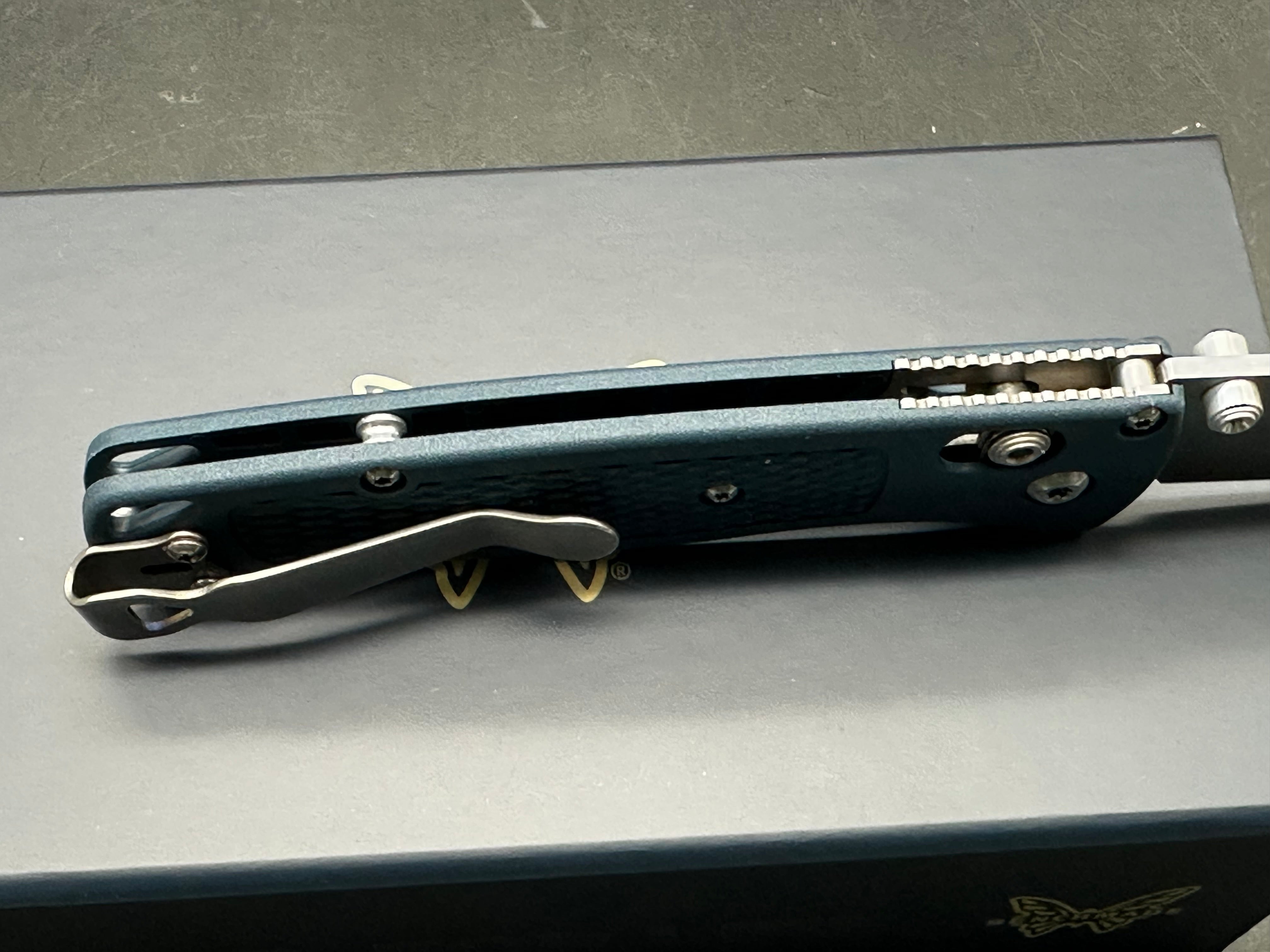 Benchmade Bugout - Custom 3.24" CPM MagnaCut Stonewash Blade with Crater Blue Grivory Scales Lynch Pocket Clip