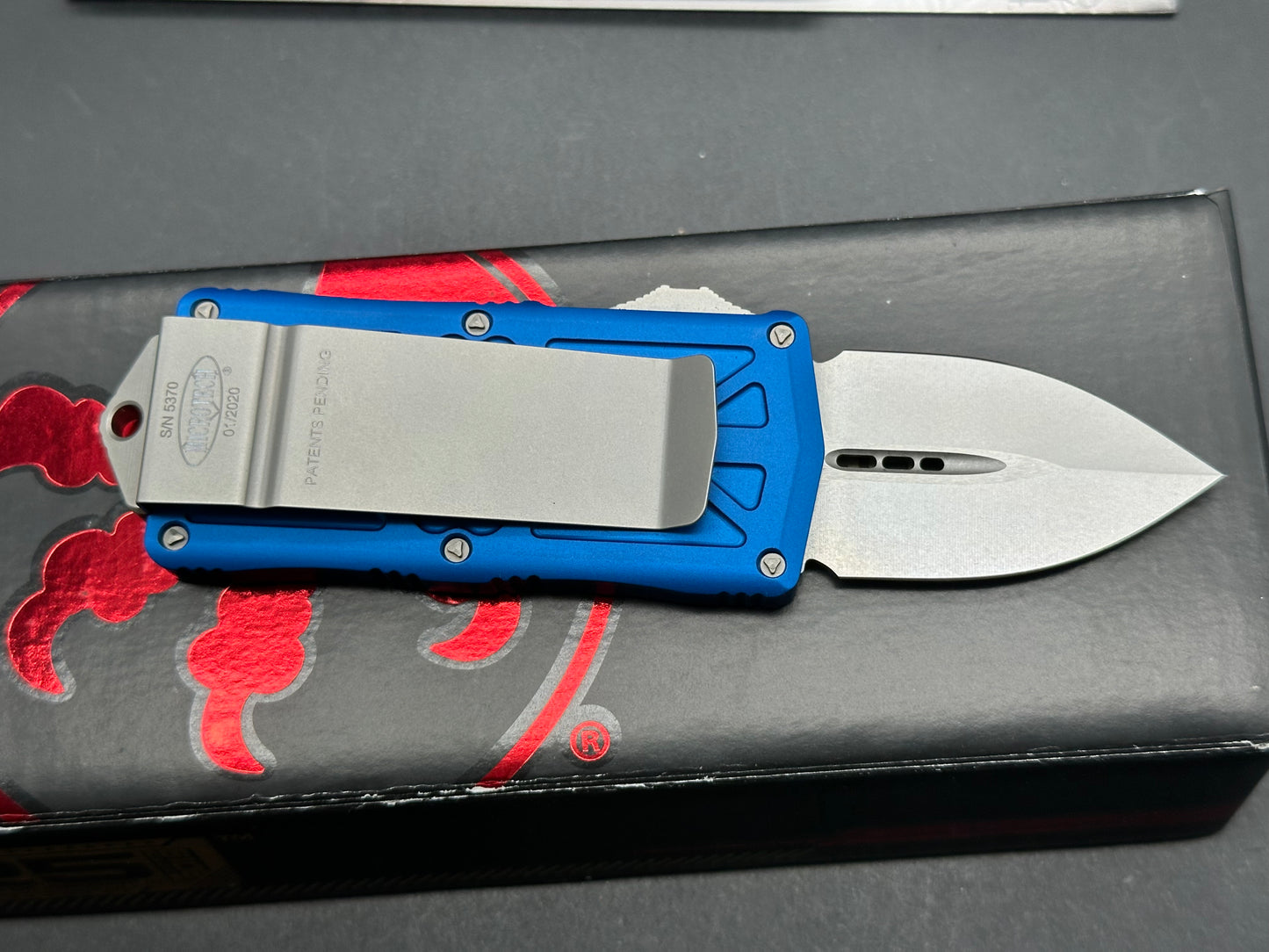 Microtech Exocet Dagger CA Legal OTF Automatic Knife Blue (1.9" Stonewash)