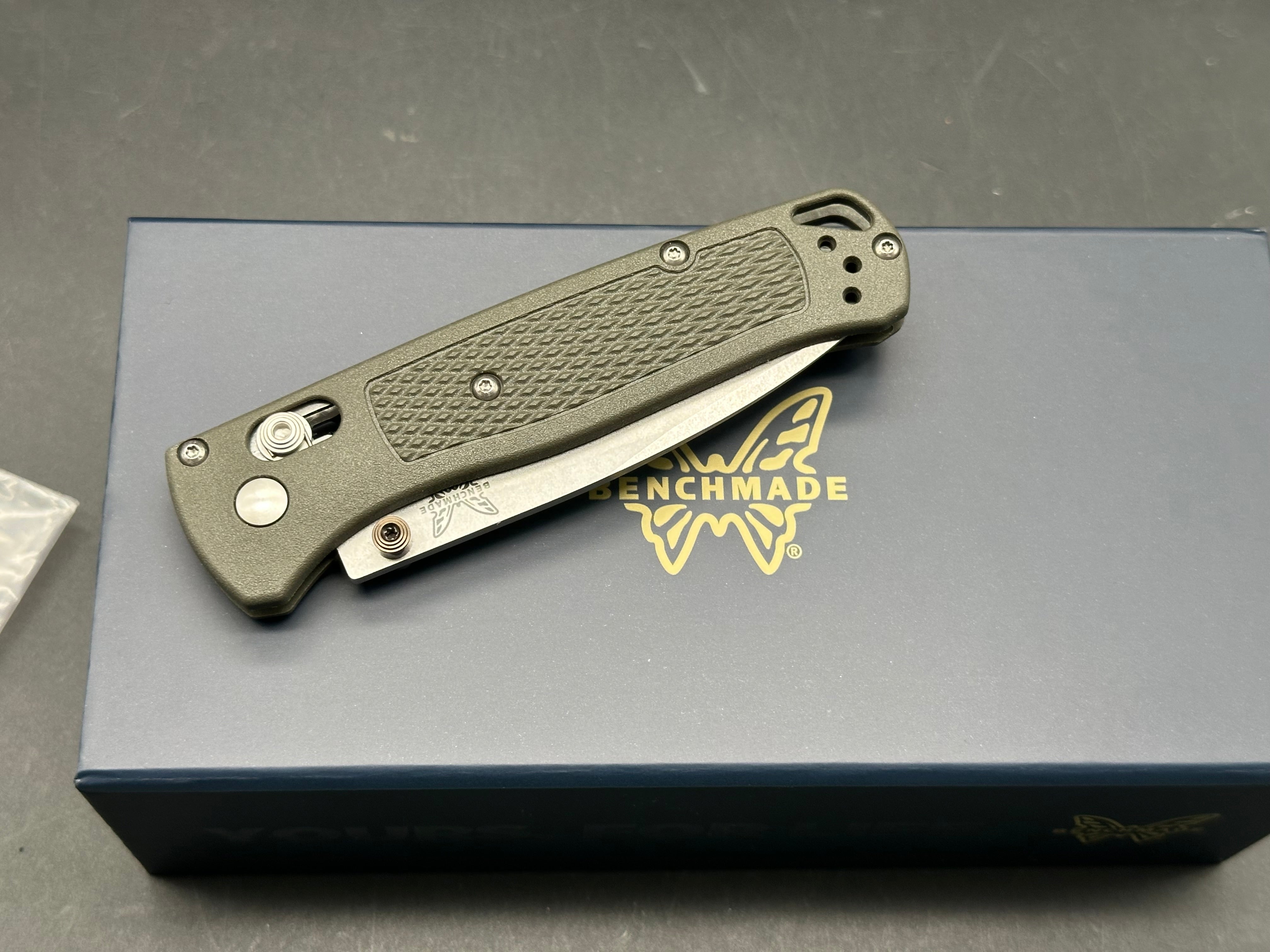 Benchmade Bugout - Custom 3.24" CPM MagnaCut Stonewash Blade with OD Green Grivory Scales