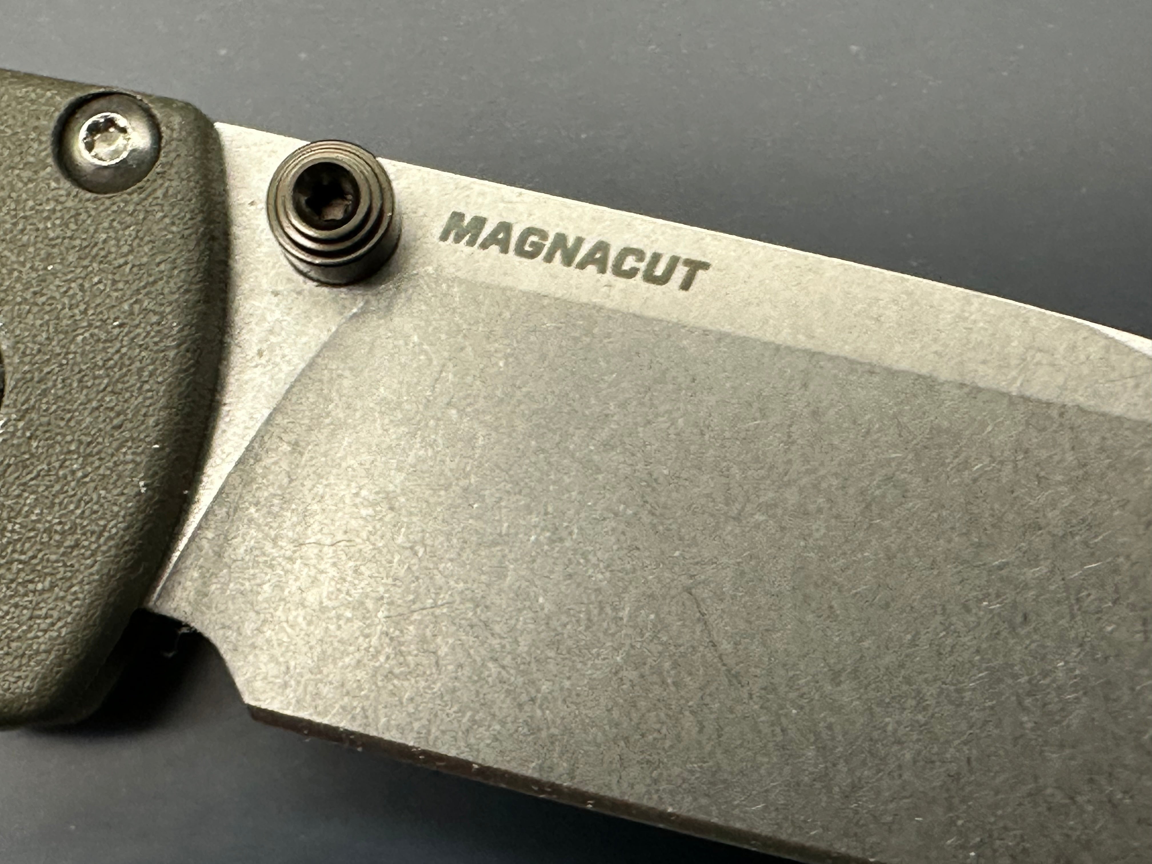Benchmade Bugout - Custom 3.24" CPM MagnaCut Stonewash Blade with OD Green Grivory Scales