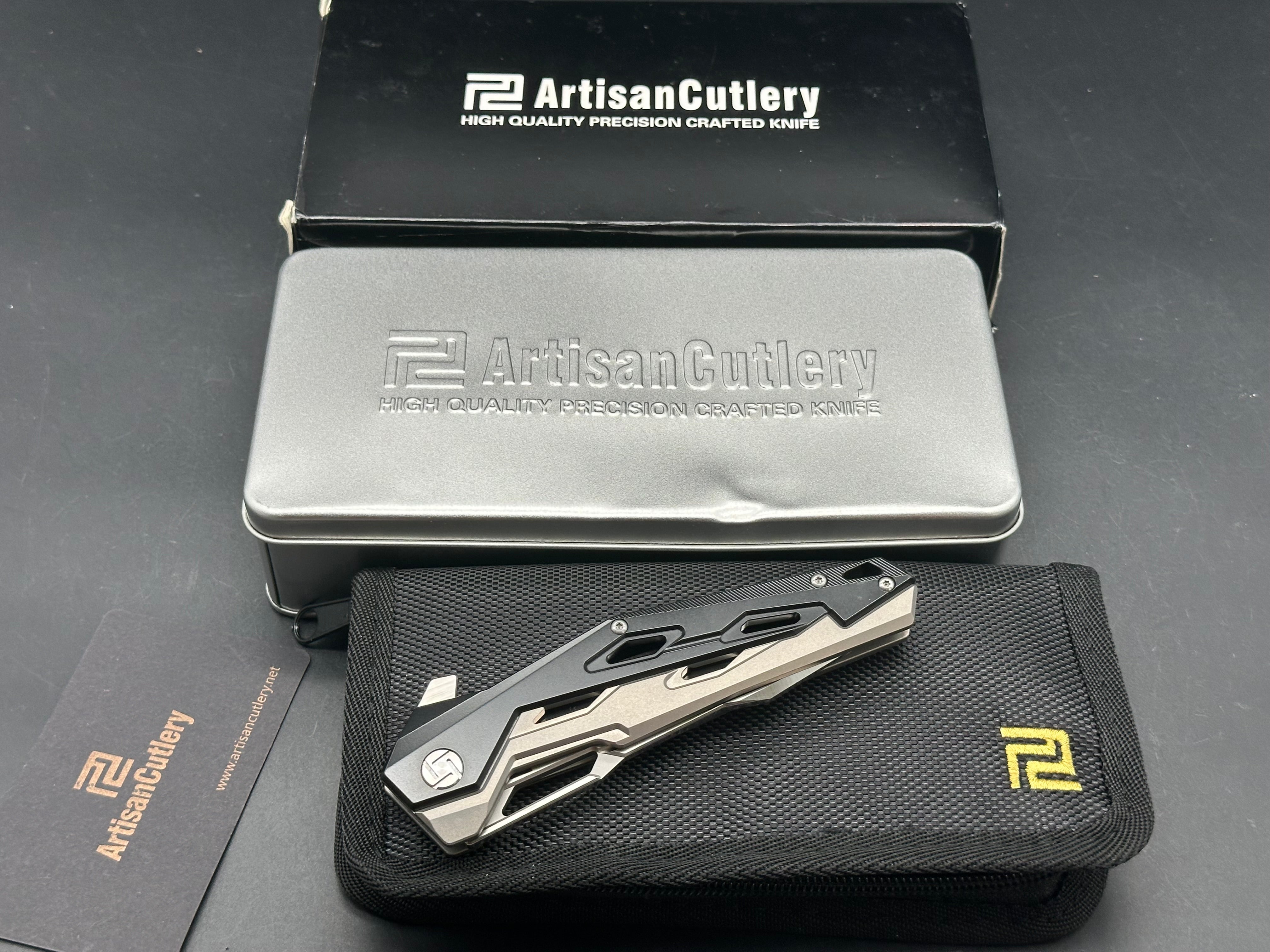 Artisan Cutlery Bombardier Liner Lock Knife Black Ti (3.45" Stonewash)