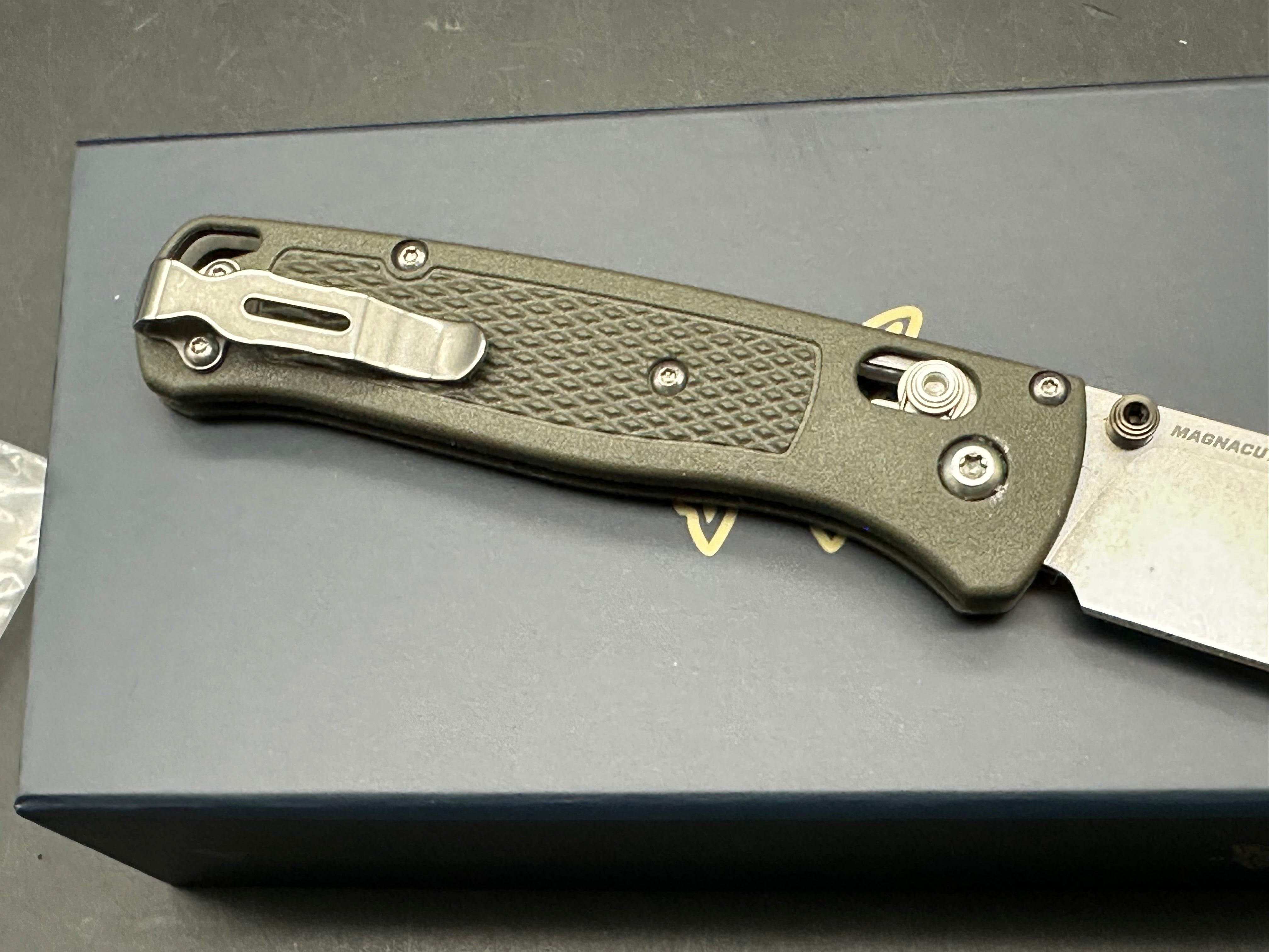 Benchmade Bugout - Custom 3.24" CPM MagnaCut Stonewash Blade with OD Green Grivory Scales