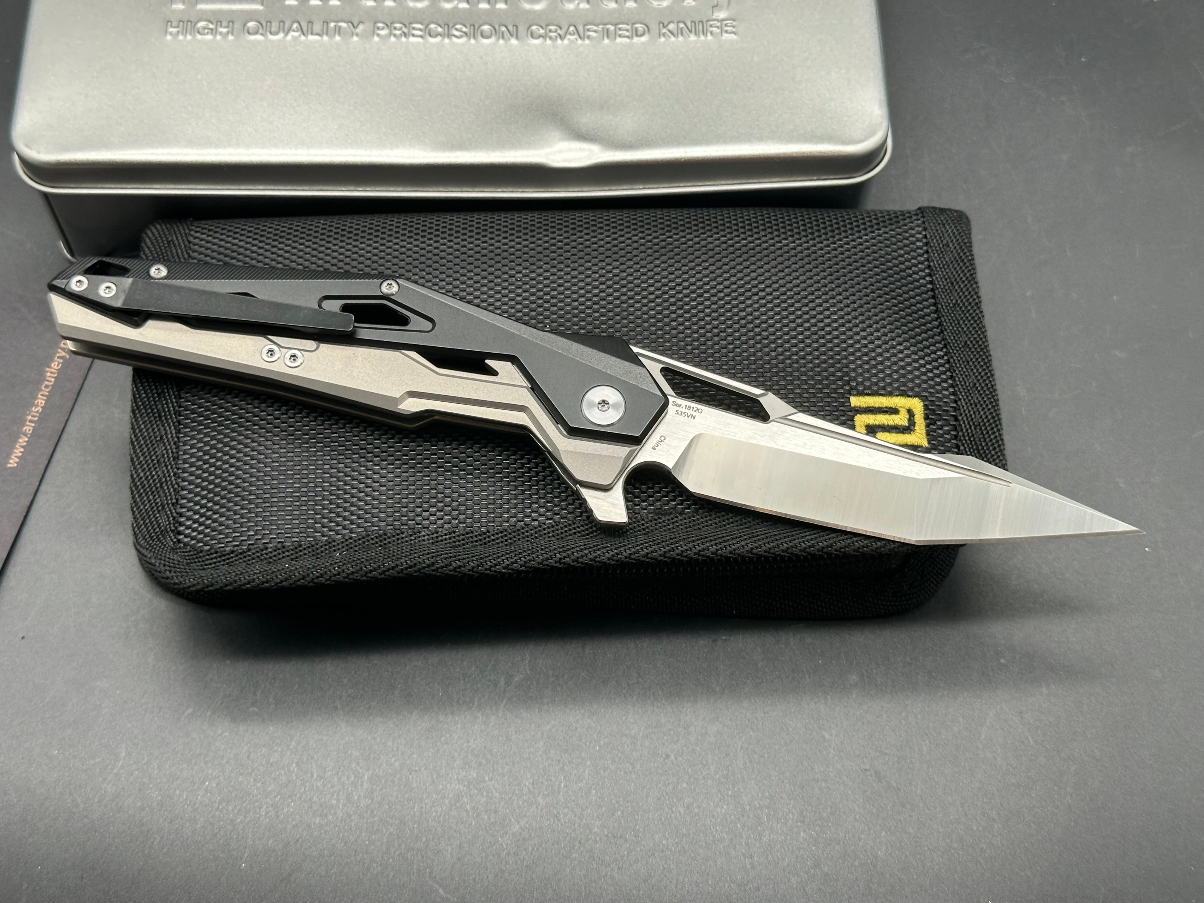 Artisan Cutlery Bombardier Liner Lock Knife Black Ti (3.45" Stonewash)