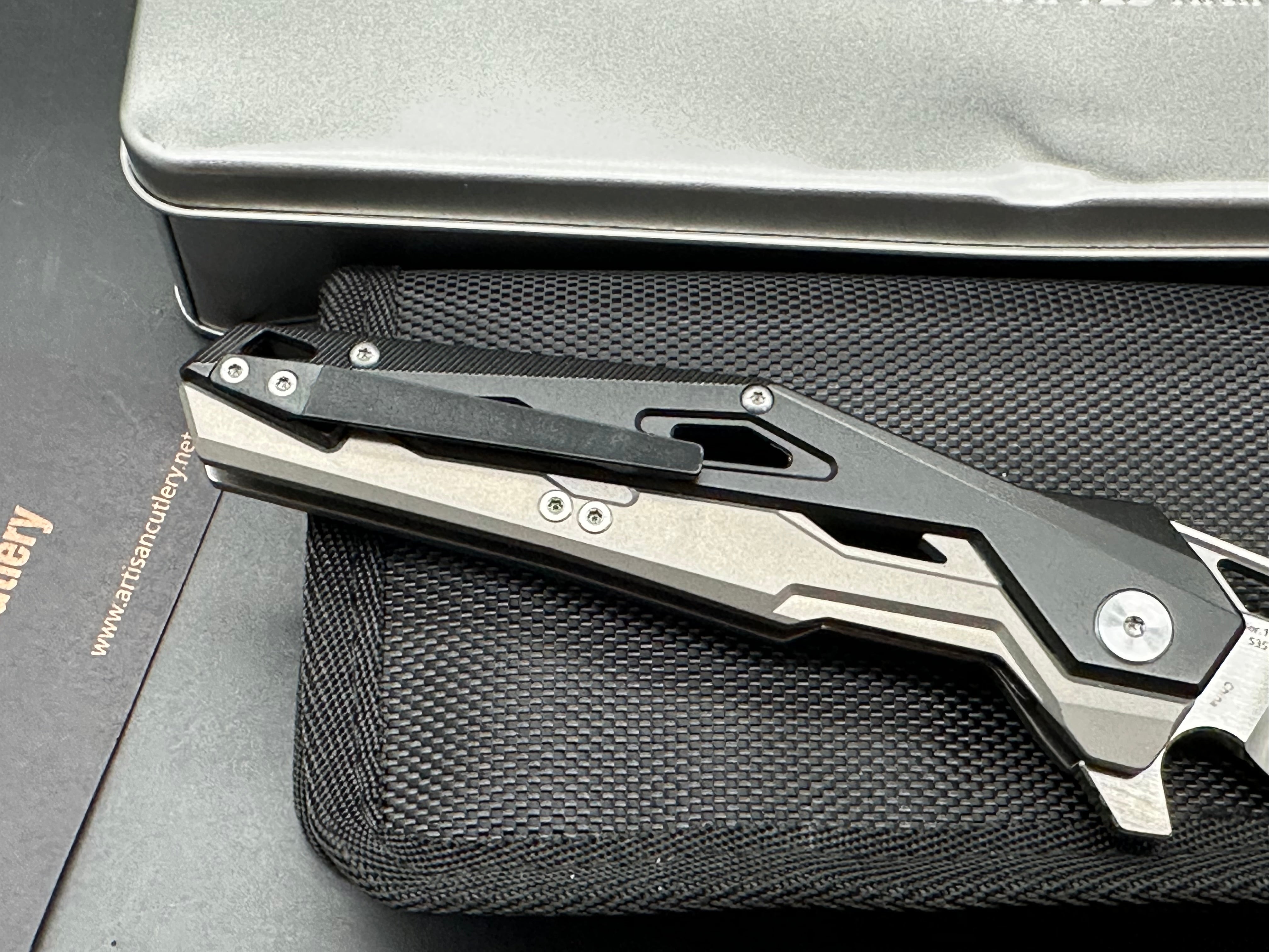 Artisan Cutlery Bombardier Liner Lock Knife Black Ti (3.45" Stonewash)