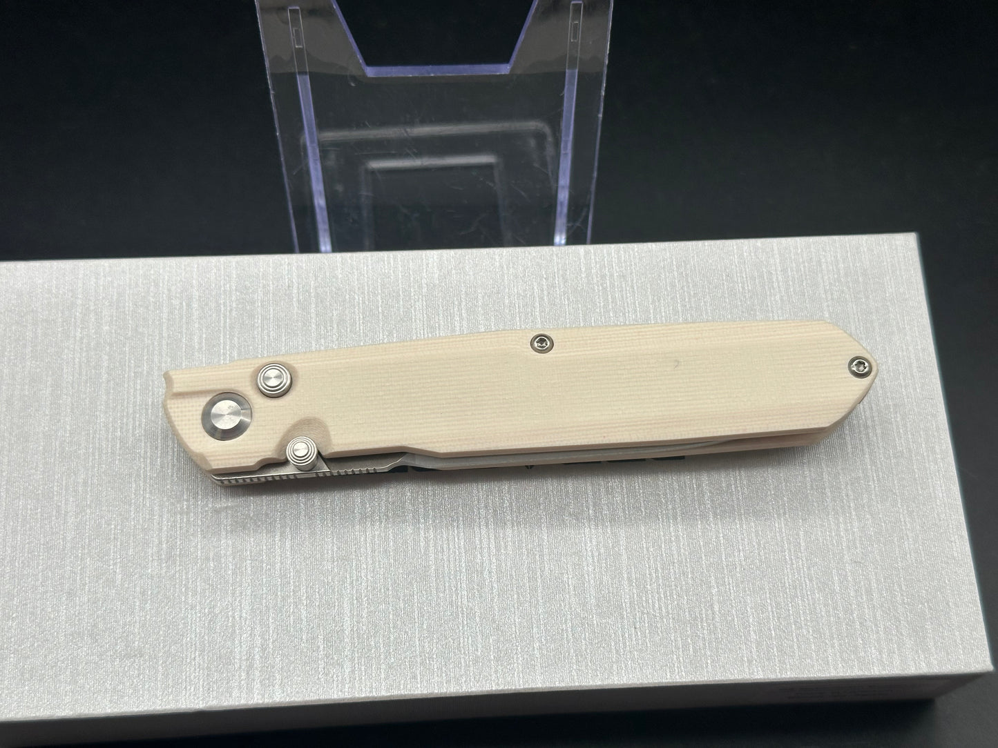 REAL STEEL G5 METAMORPH BUTTON LOCK FOLDING KNIFE OFF WHITE G10 HANDLE 14C28N PLAIN EDGE SATIN FINISH 7831I