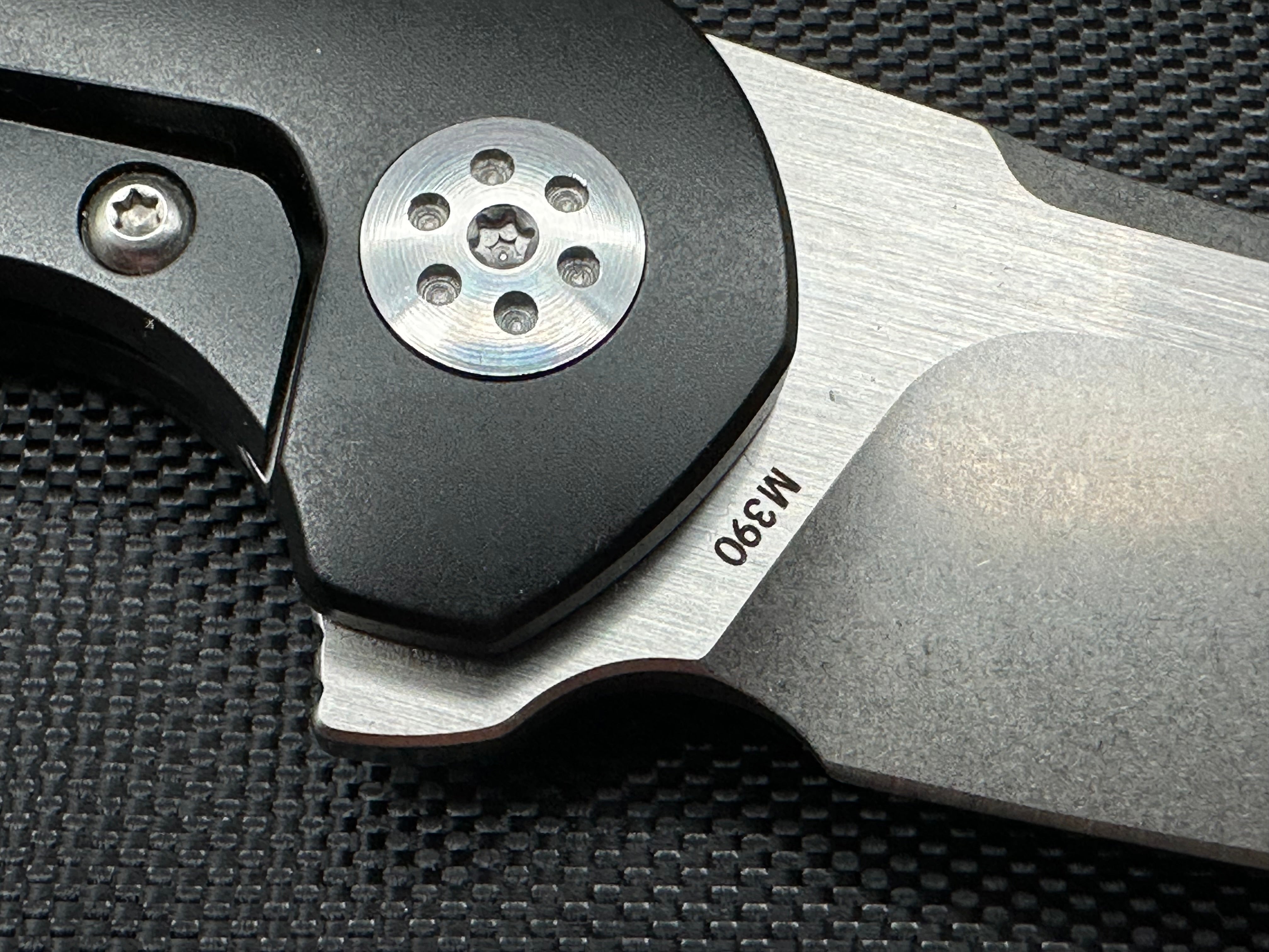 APurvis Blades Progeny V1, Stonewashed M390 Blade with Satin Flats, Black PVD Titanium Handles