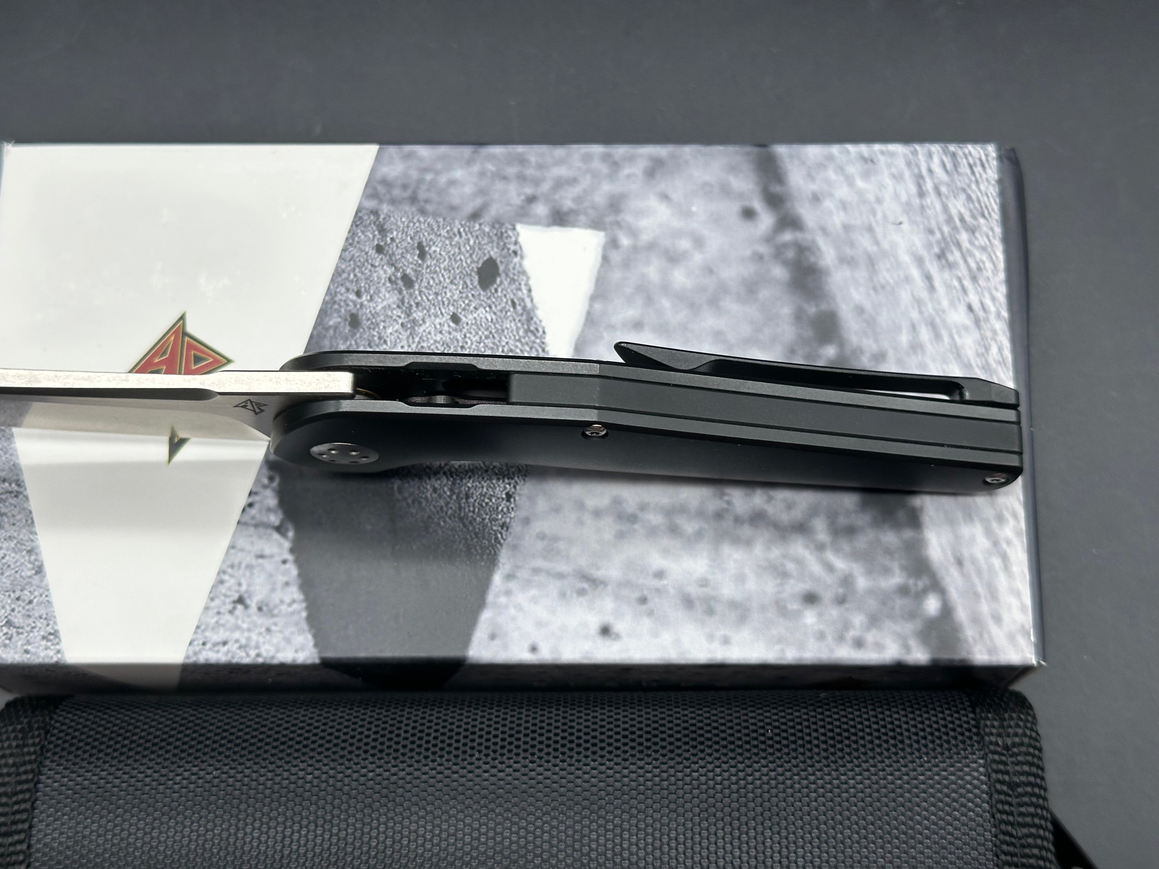 APurvis Blades Progeny V1, Stonewashed M390 Blade with Satin Flats, Black PVD Titanium Handles