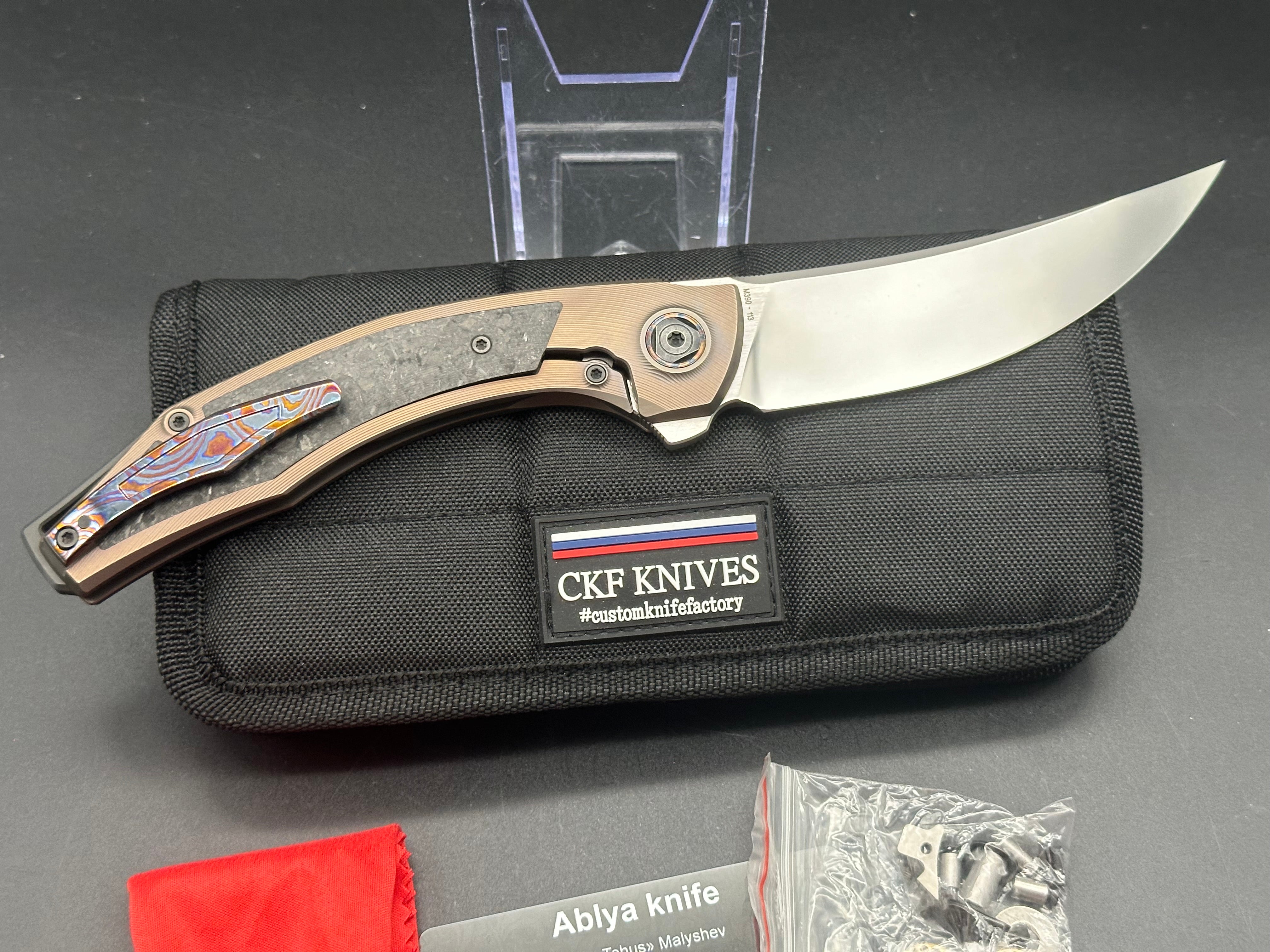 CKF Custom Knife Factory Ablya w/ Bronze Titanium/Carbon Fiber/Zircuti & M390