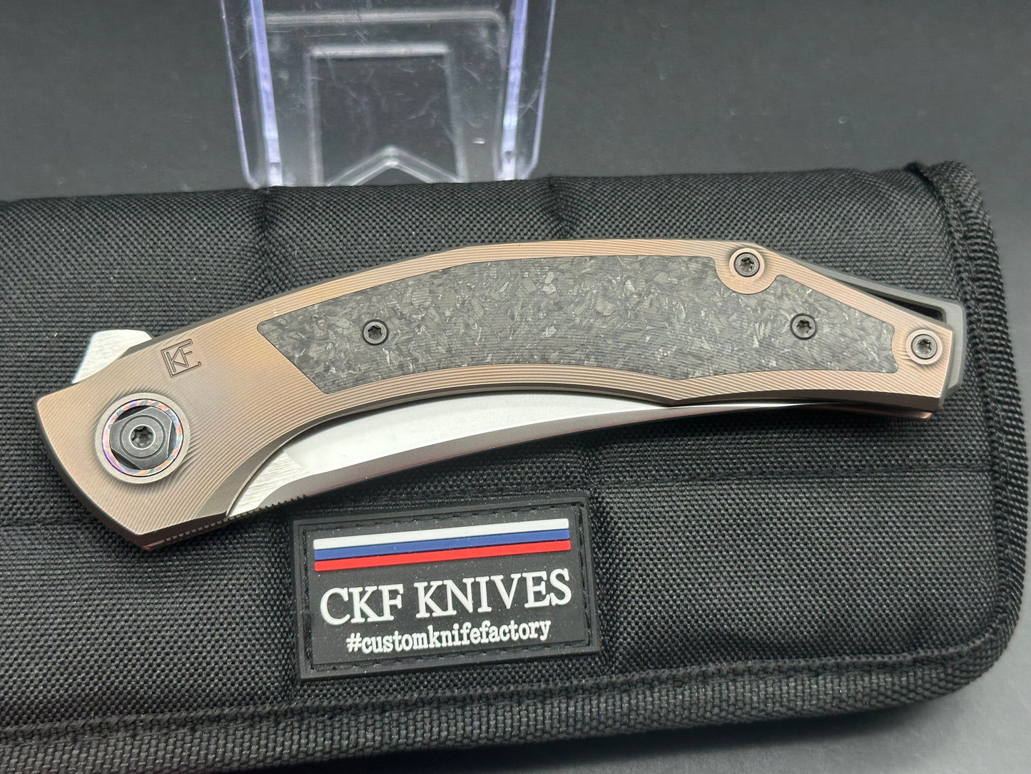 CKF Custom Knife Factory Ablya w/ Bronze Titanium/Carbon Fiber/Zircuti & M390