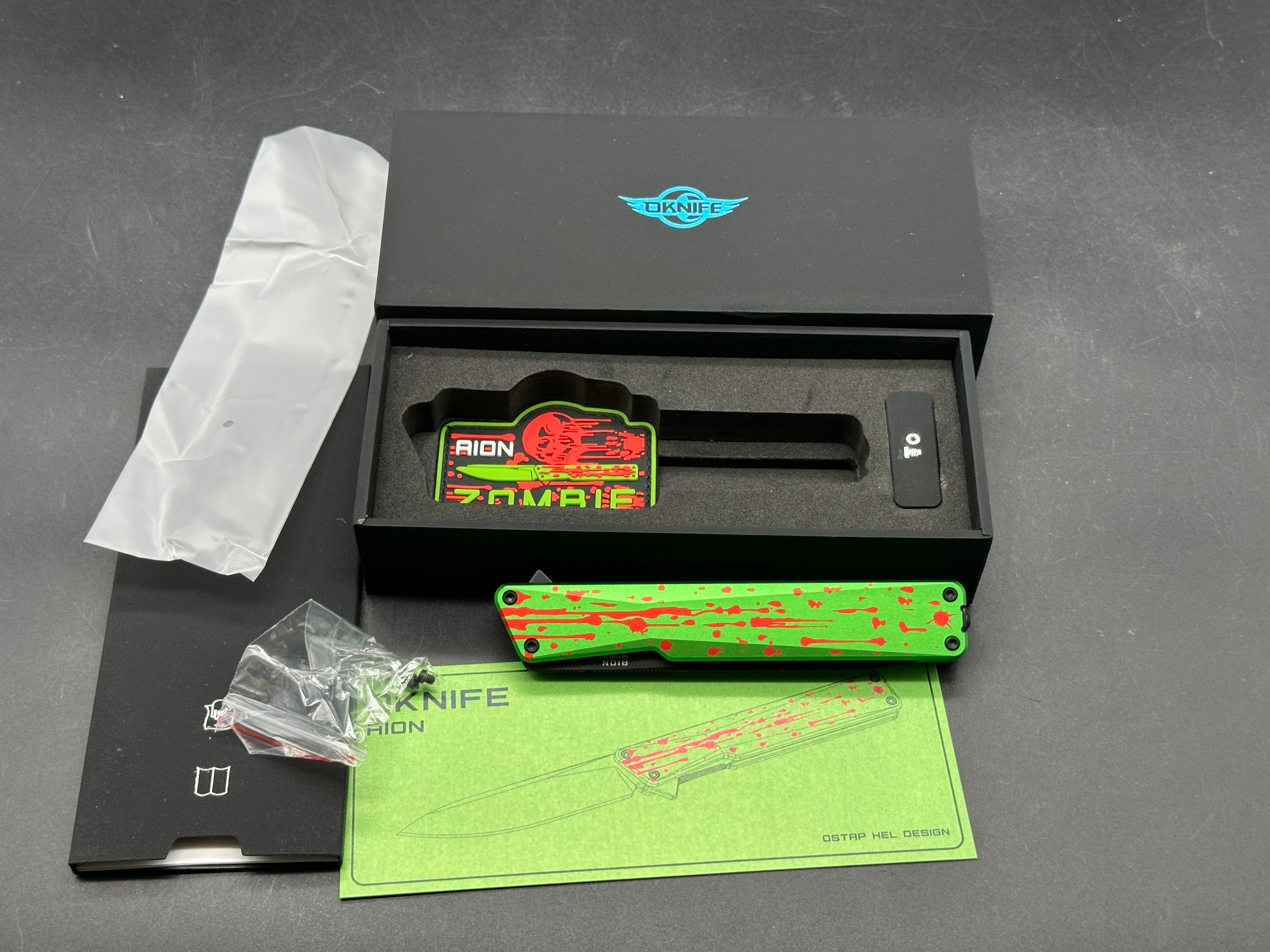 AION Zombie Green Flipper Folding Pocket Knife