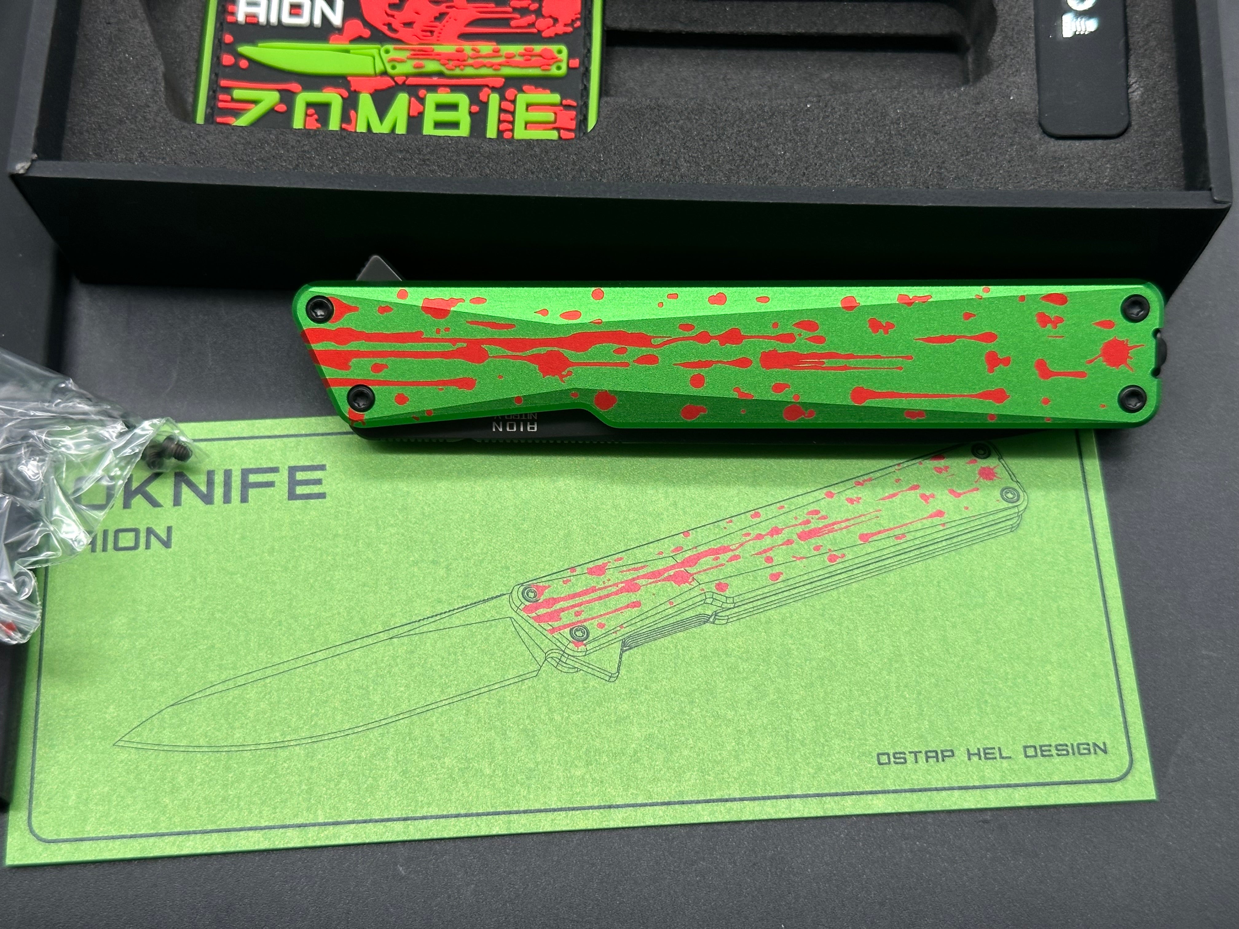 AION Zombie Green Flipper Folding Pocket Knife