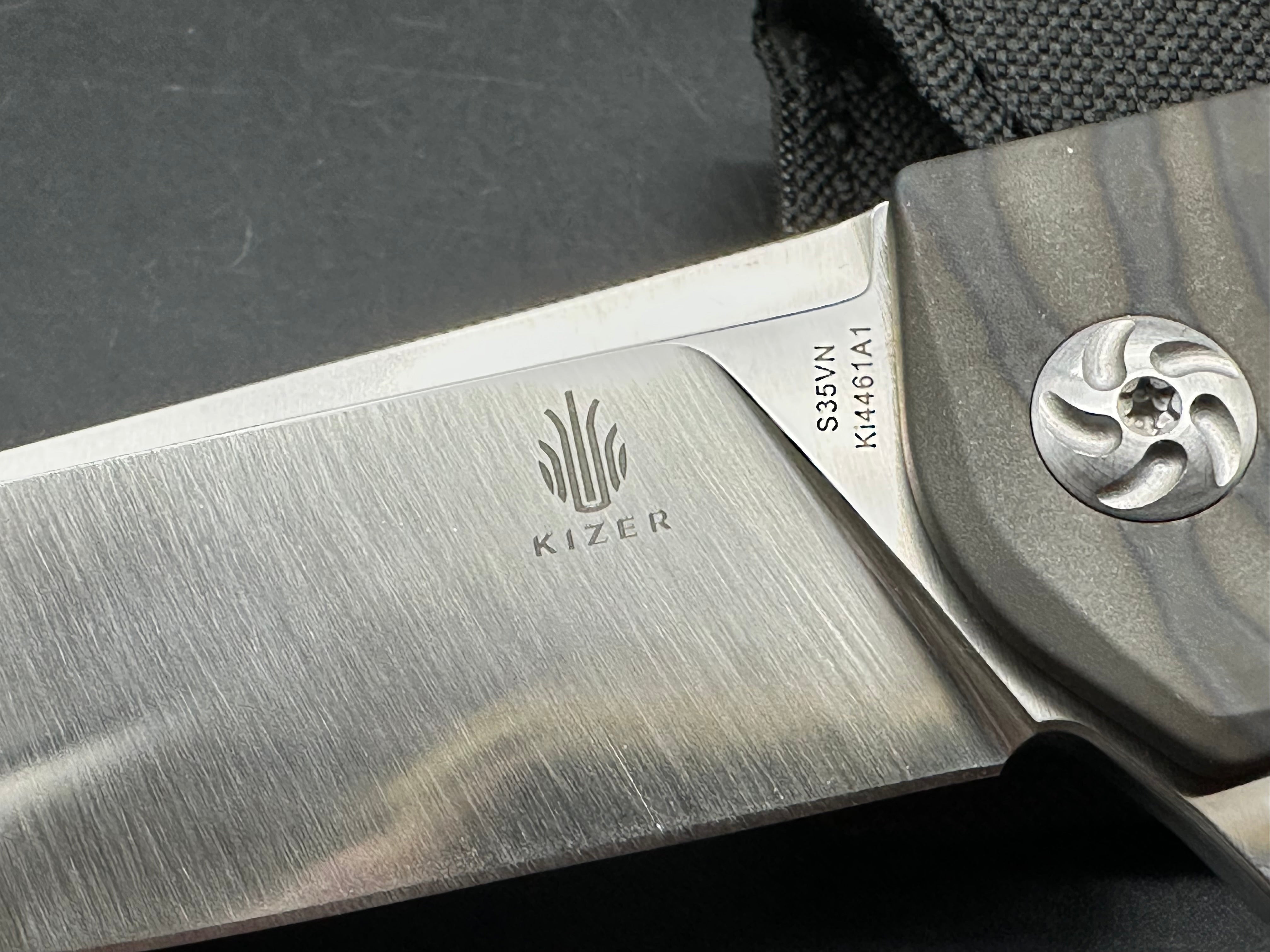 Kizer Kesmec Satin CPM-S35VN Blade, Flame Anodized Titanium Handles, Bead Blasted Titanium Pocket Clip