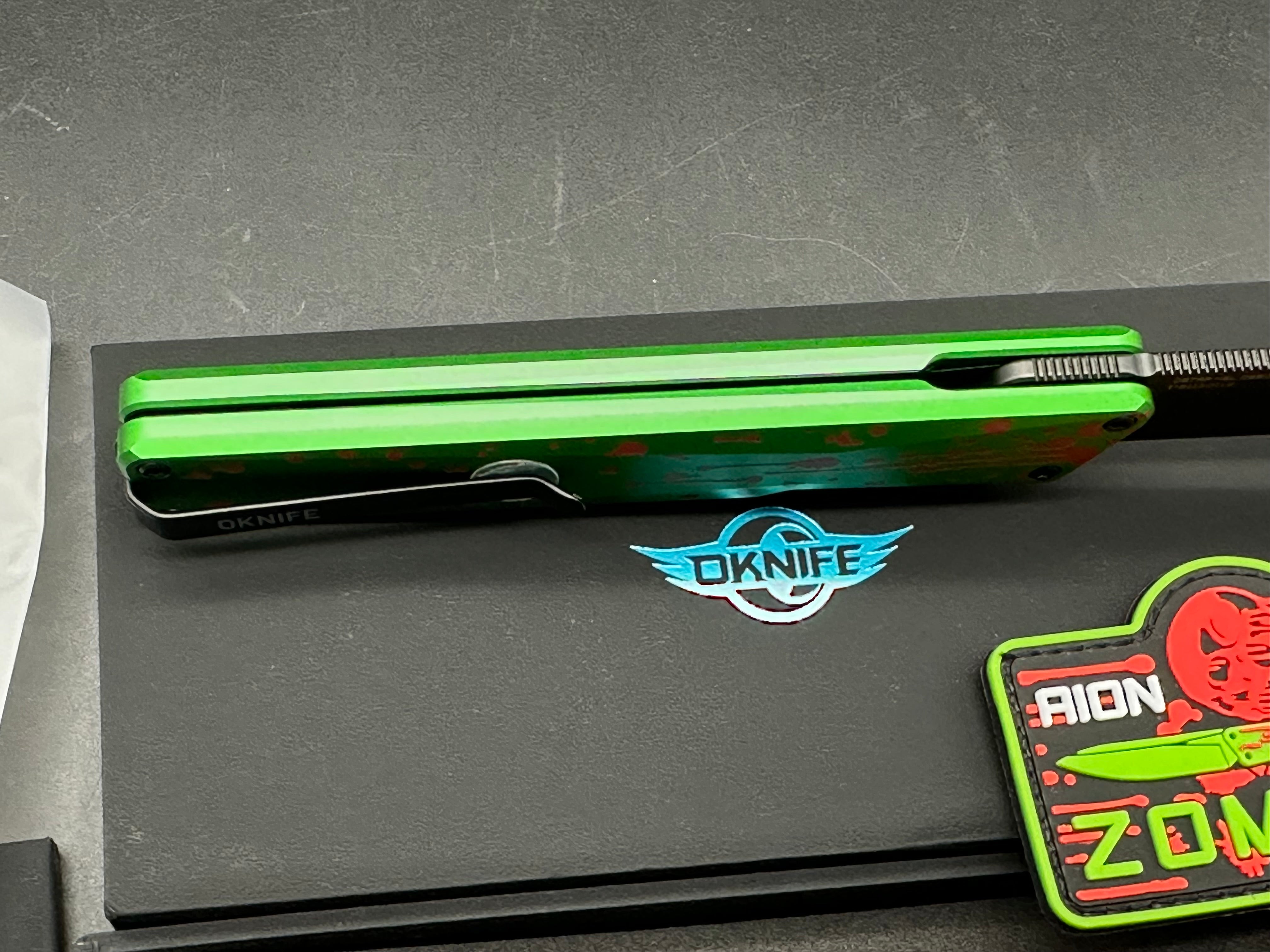 AION Zombie Green Flipper Folding Pocket Knife