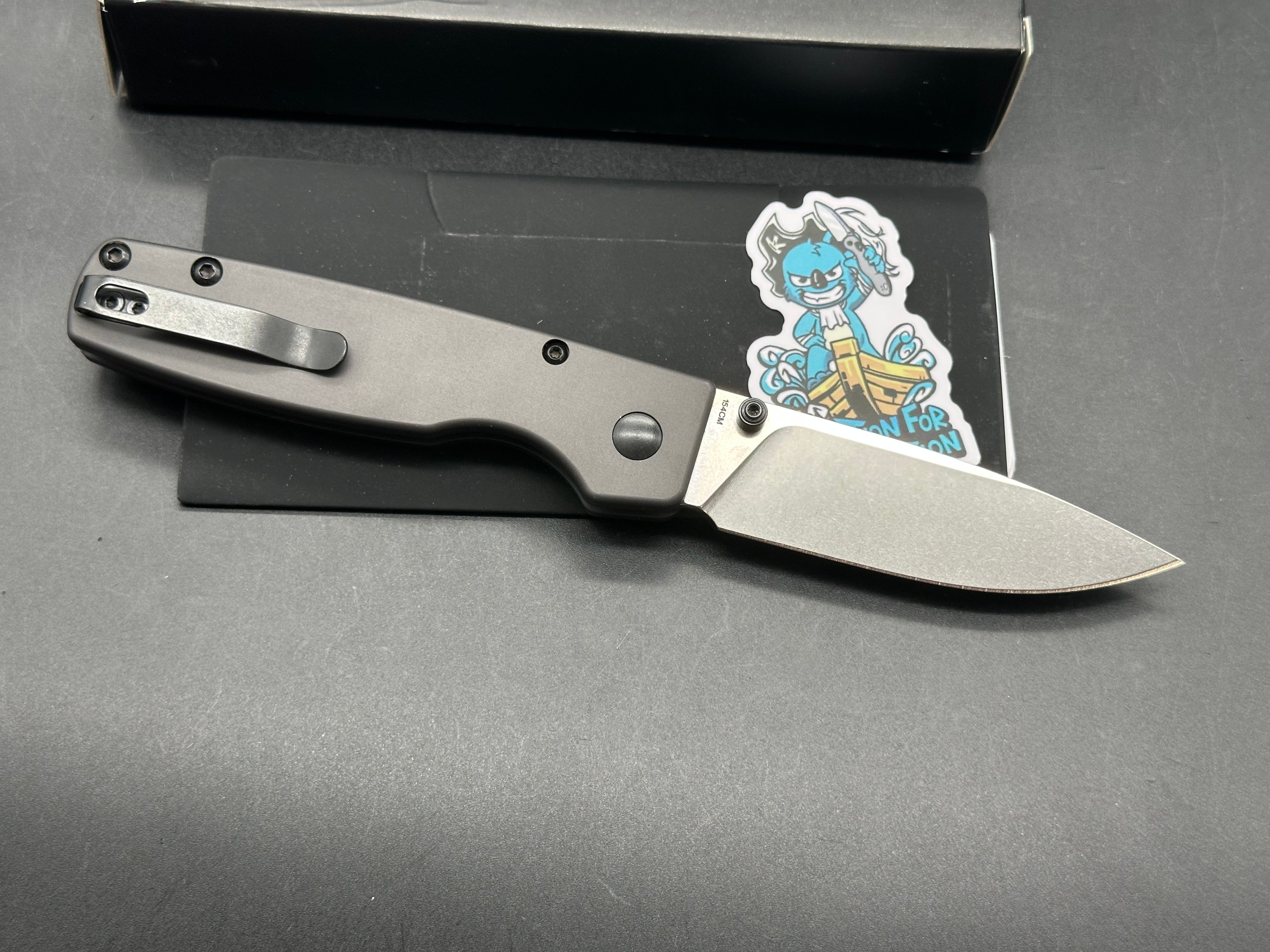 Kizer Original XL #0033 Stonewashed 154CM Blade, Gunmetal Gray Aluminum Handles