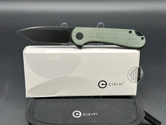 CIVIVI ELEMENTUM FOLDING KNIFE GREEN MICARTA HANDLE D2 TANTO PLAIN BLACK BLADE C907T-E