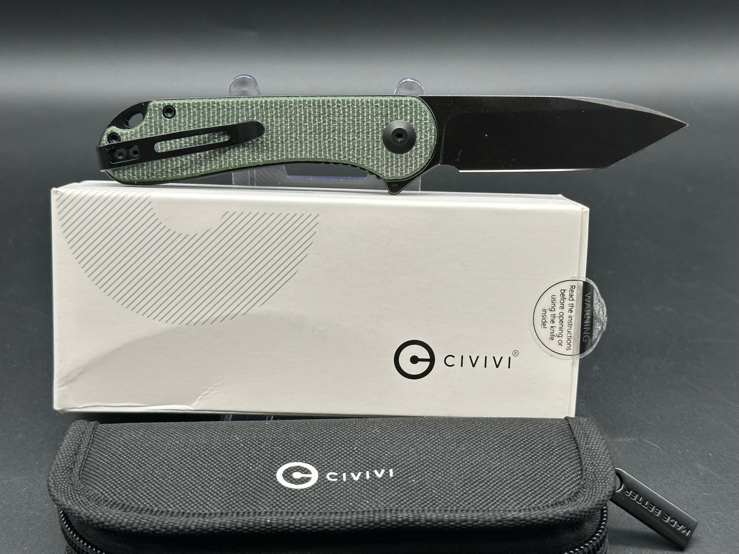 CIVIVI ELEMENTUM FOLDING KNIFE GREEN MICARTA HANDLE D2 TANTO PLAIN BLACK BLADE C907T-E