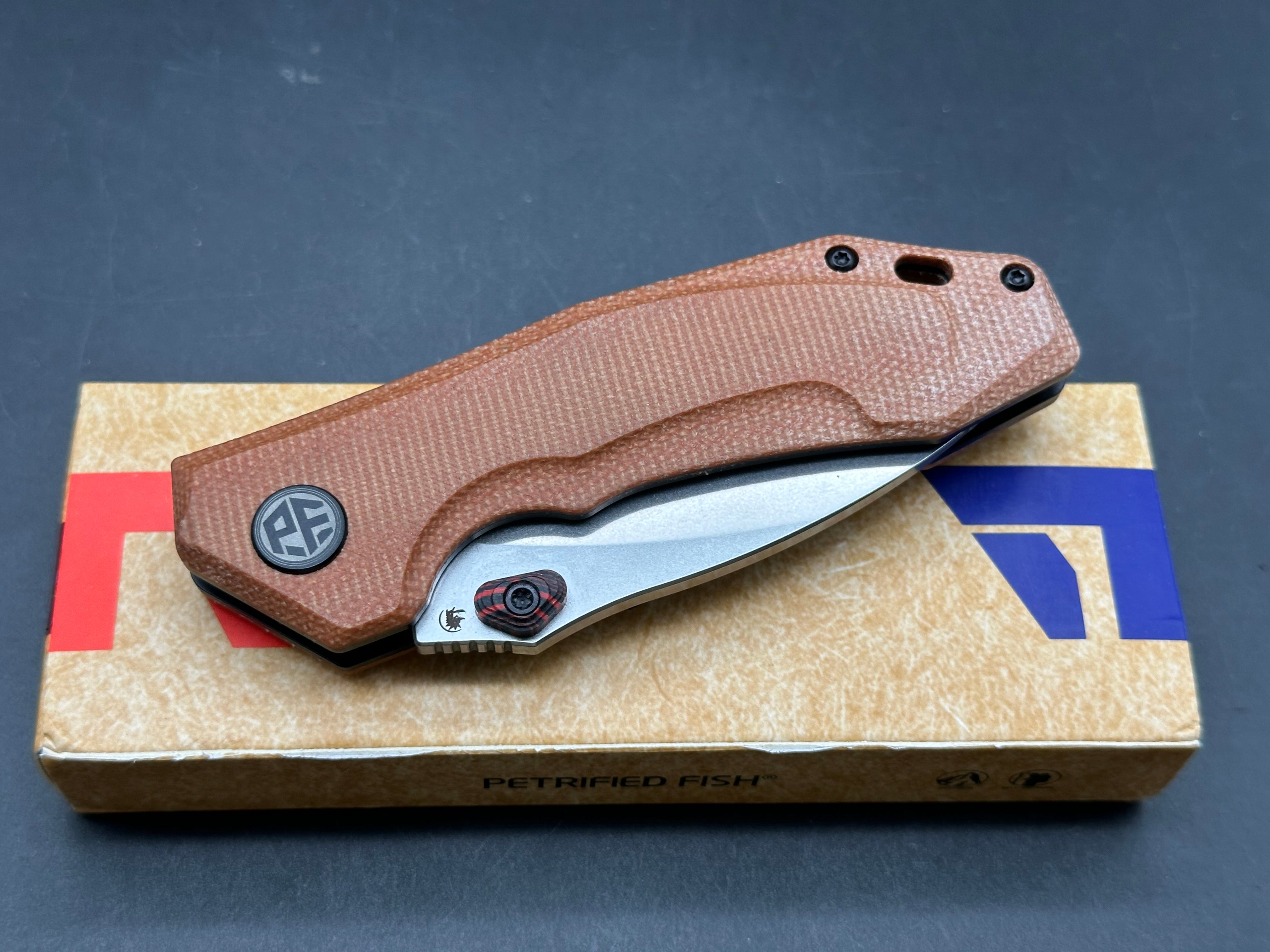 Petrified Fish PFP04 Havrog K110 Stonewashed Blade Brown Micarta Handle