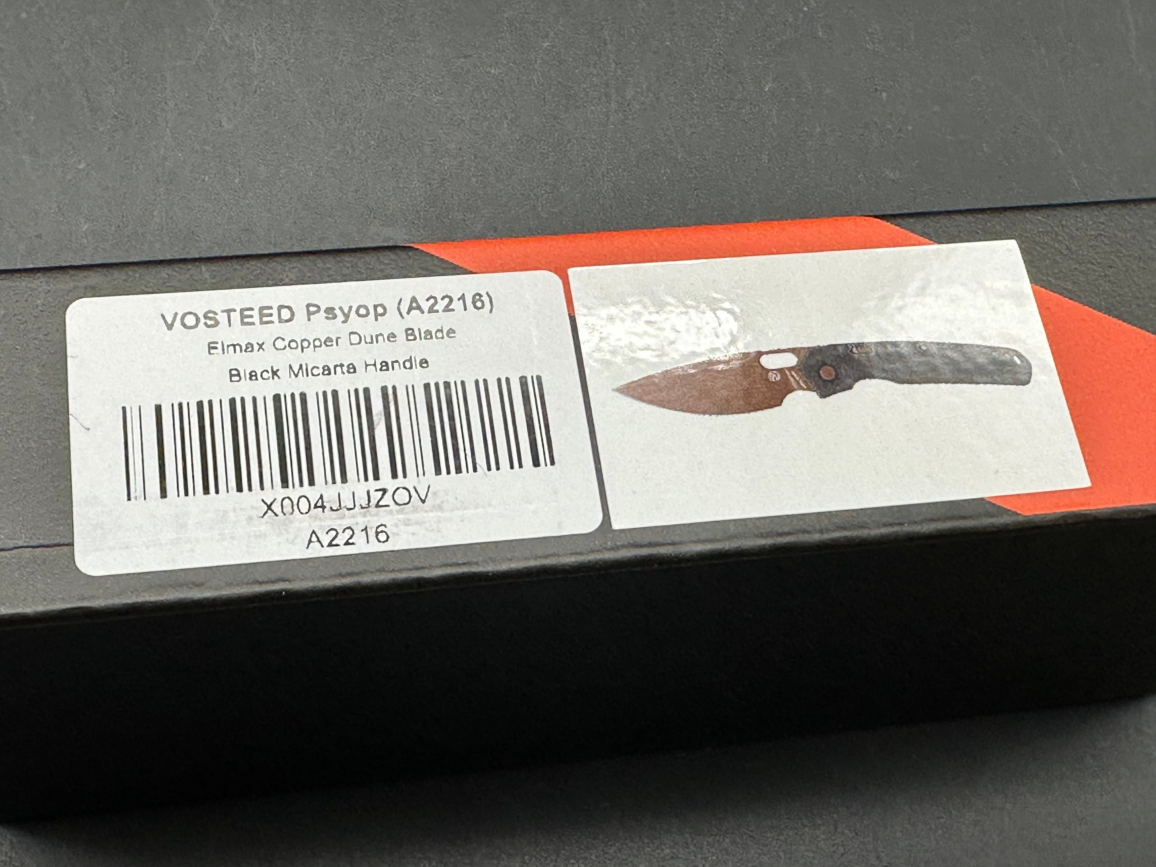 Vosteed Psyop White Mountain Knives Exclusive #230/230 First Run, Elmax Copper Dune PVD Blade, Black Micarta Handles