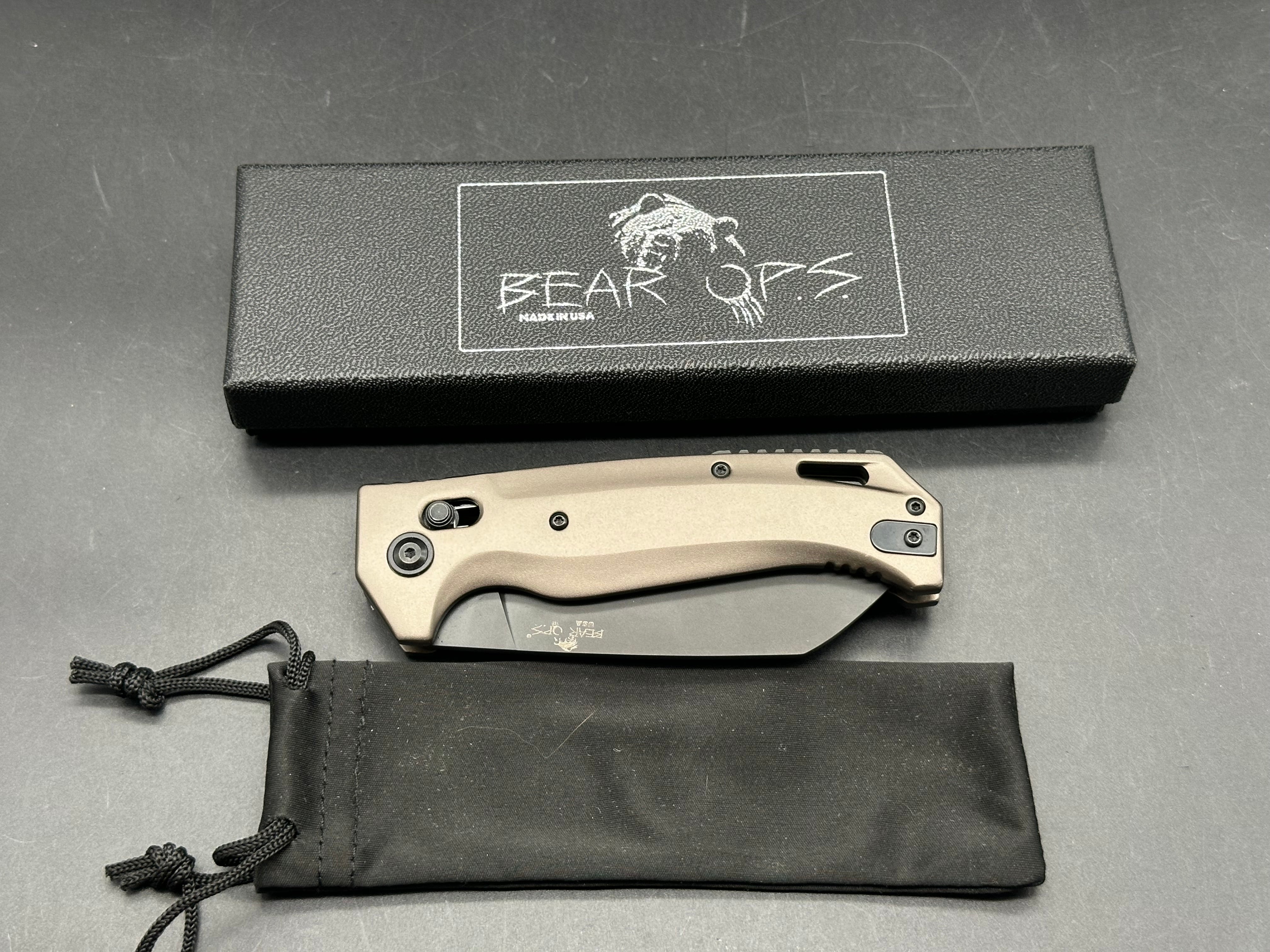 Bear OPS KATAKT III AUTO Folding Knife 3.5" M390 Black DLC Sheepsfoot Blade, Dark Earth Aluminum