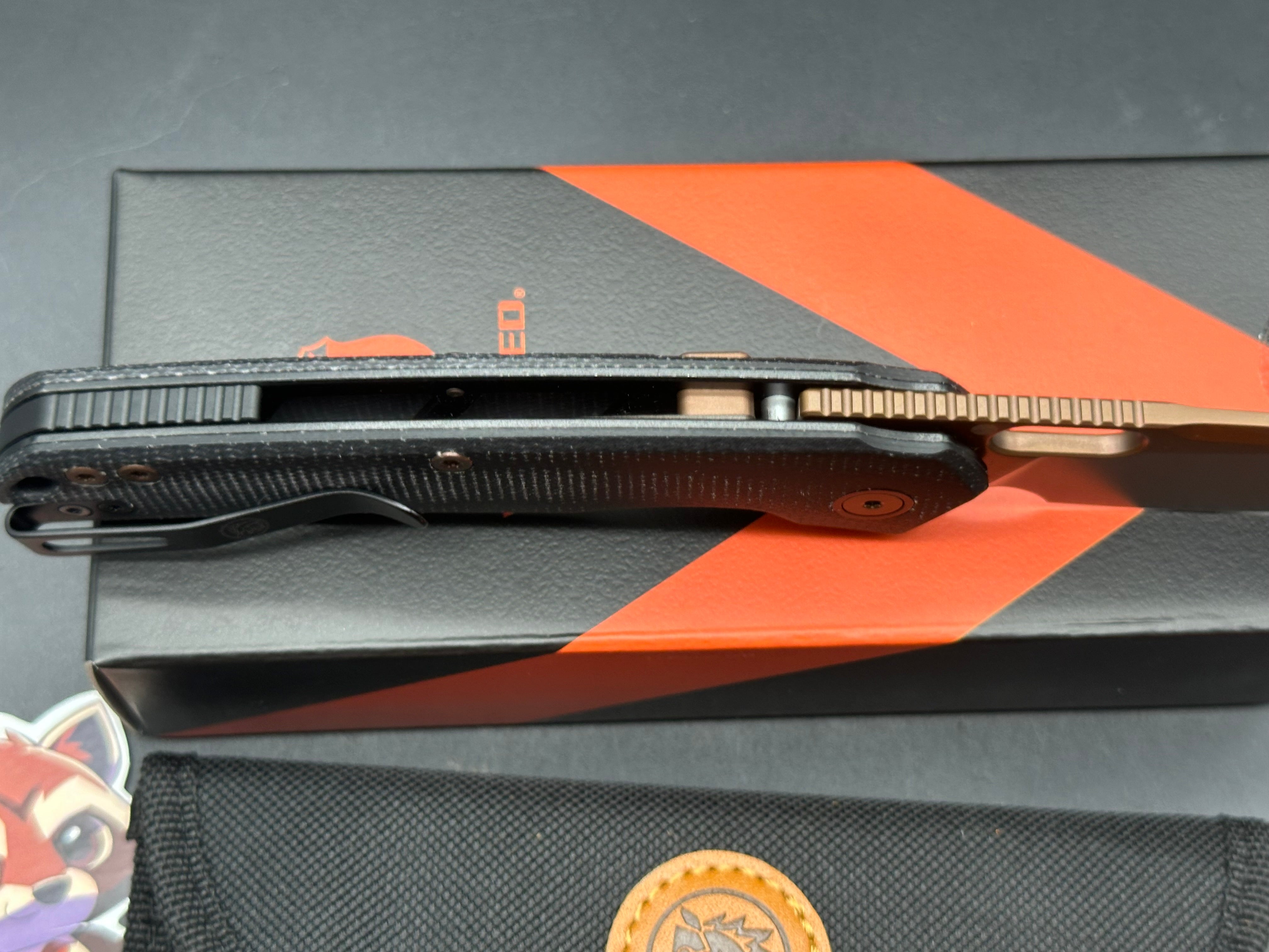 Vosteed Psyop White Mountain Knives Exclusive #230/230 First Run, Elmax Copper Dune PVD Blade, Black Micarta Handles