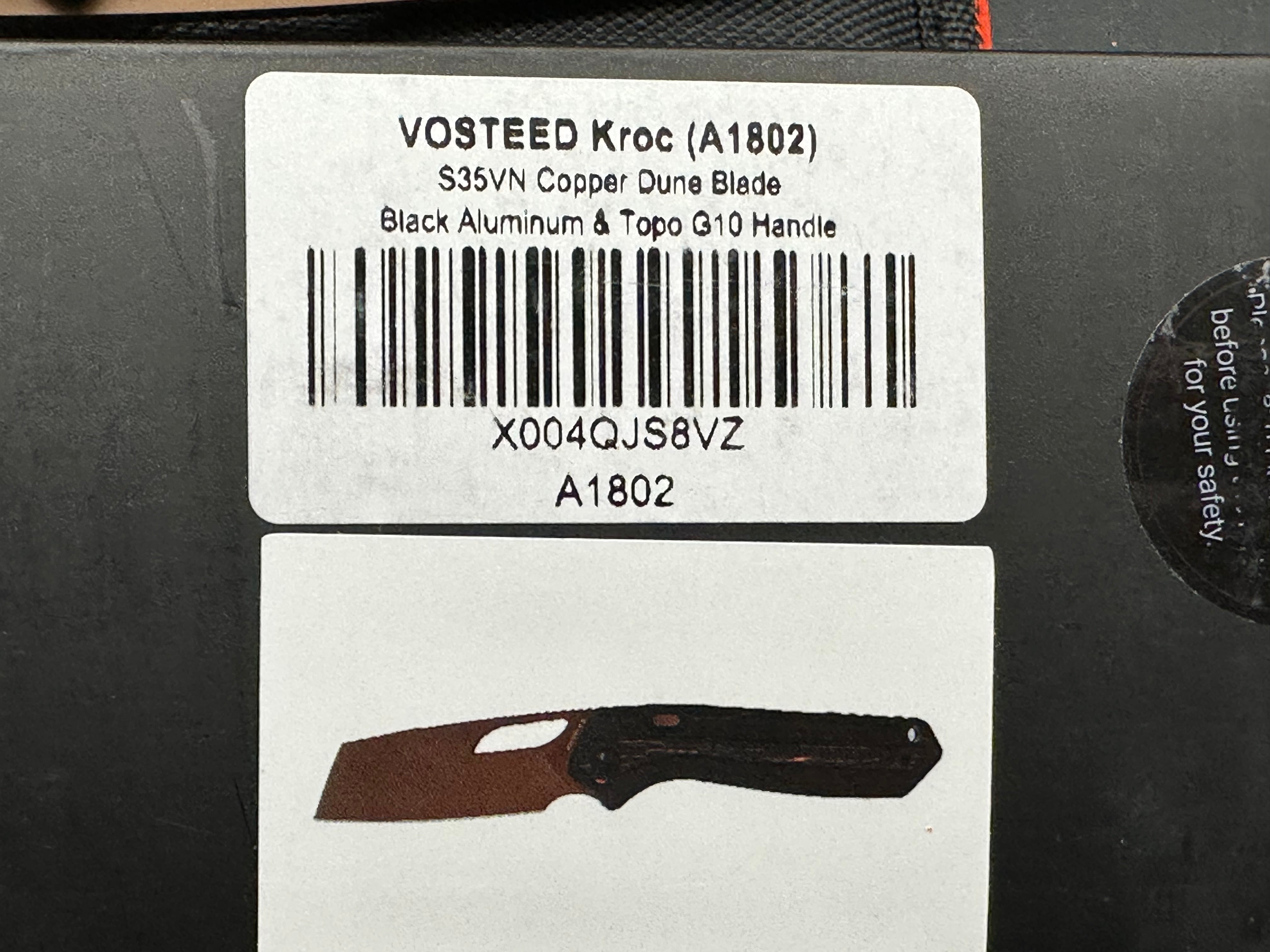 Vosteed Kroc CPM-S35VN Copper Dune PVD Blade, Black Aluminum Handles with Orange/Black Topo G10 Inlays