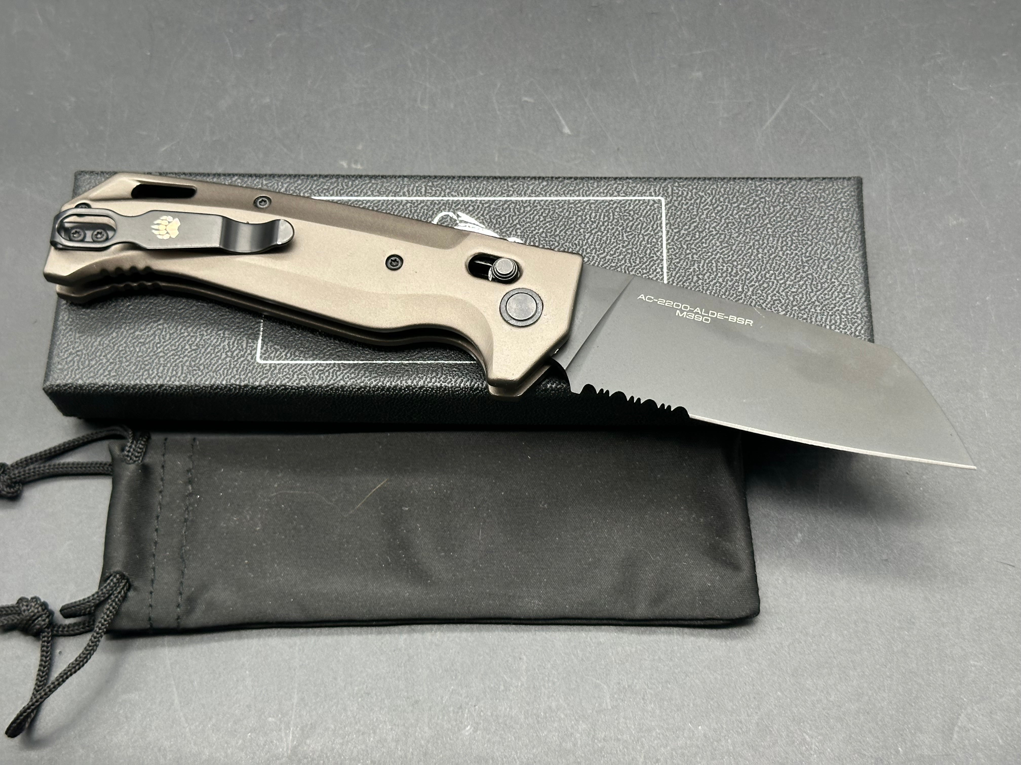 Bear OPS KATAKT III AUTO Folding Knife 3.5" M390 Black DLC Sheepsfoot Blade, Dark Earth Aluminum