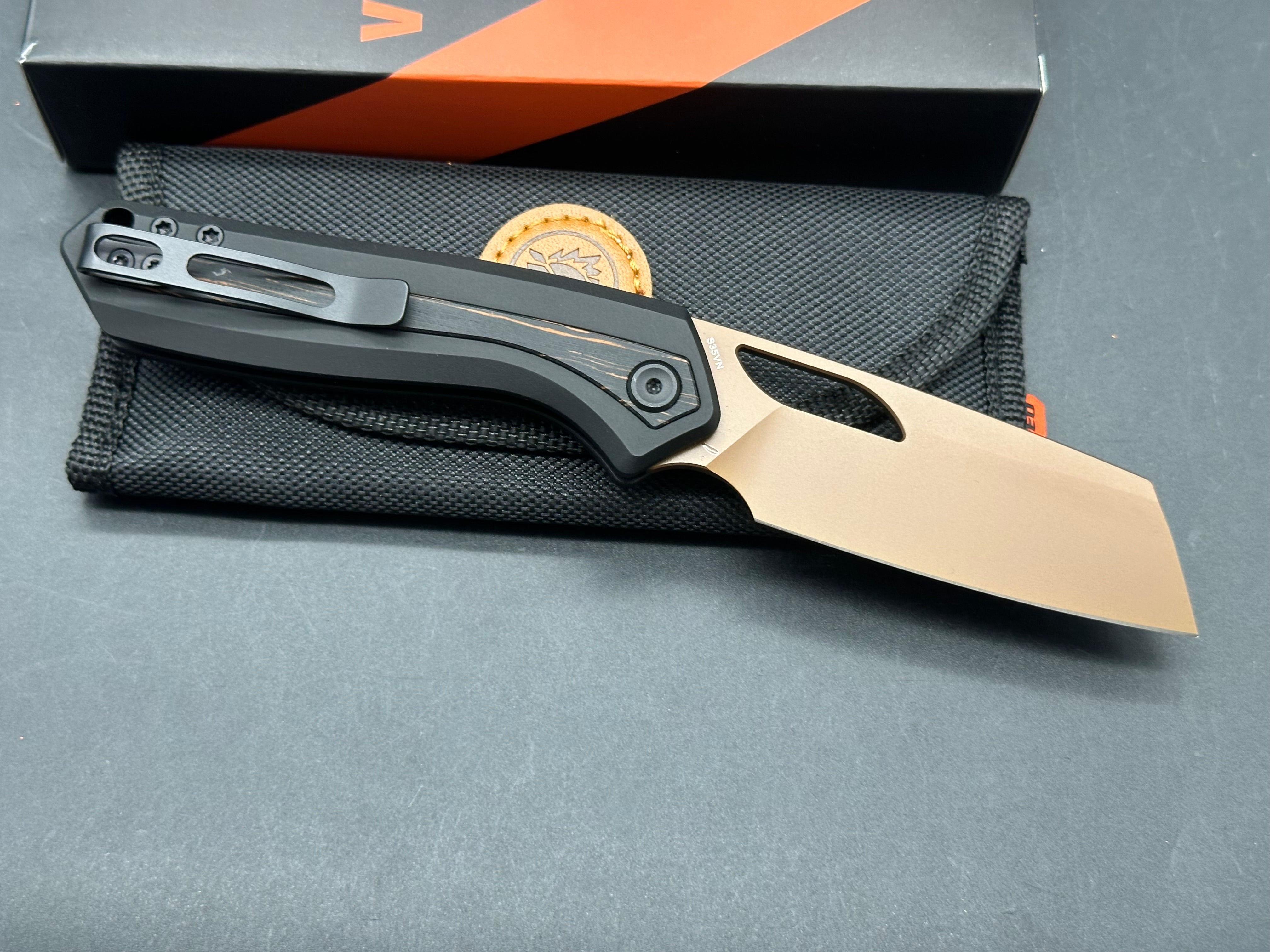 Vosteed Kroc CPM-S35VN Copper Dune PVD Blade, Black Aluminum Handles with Orange/Black Topo G10 Inlays