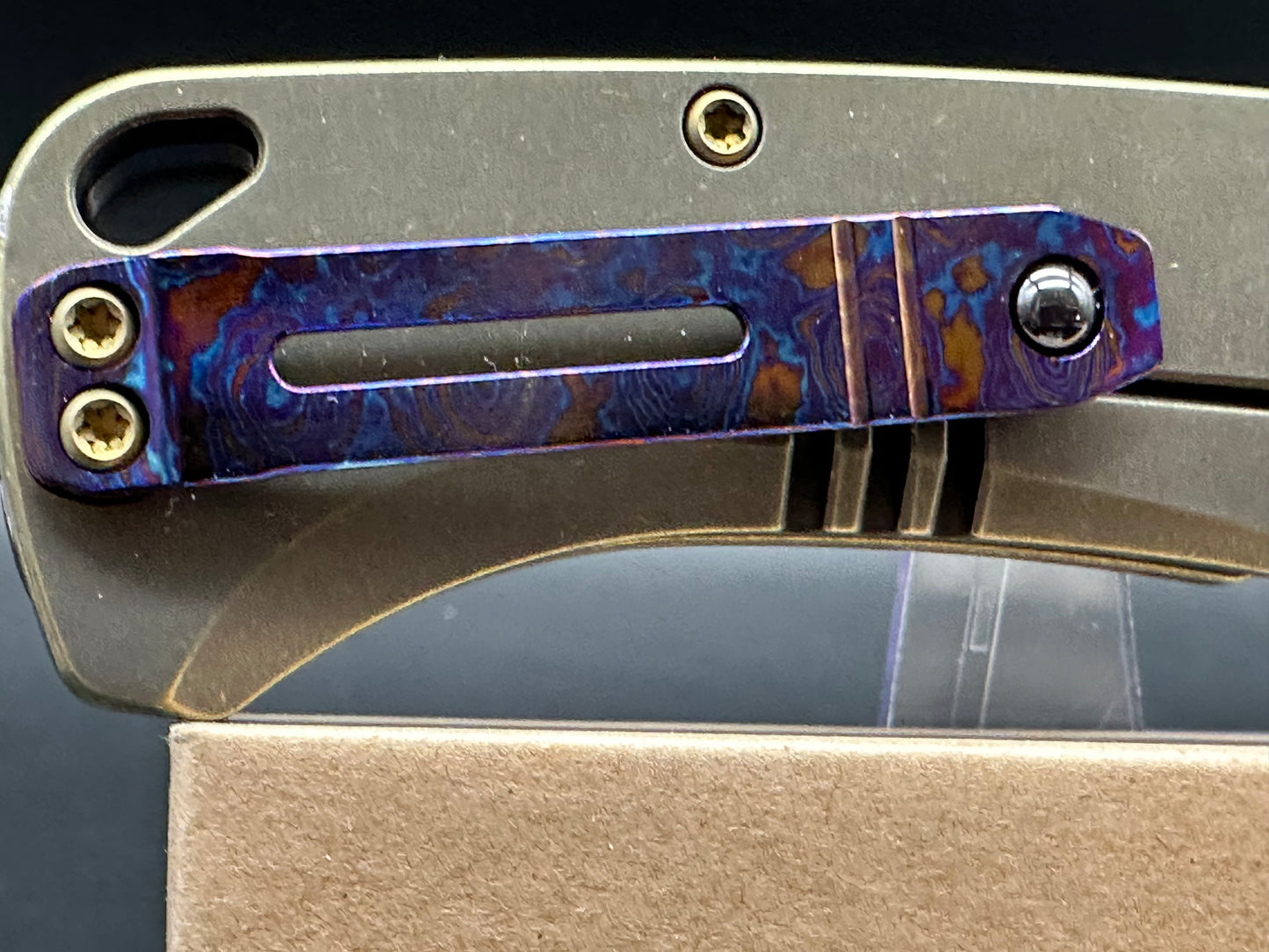 QSP Rhino Frame Lock Knife Bead Blasted Titanium Mokuti clip