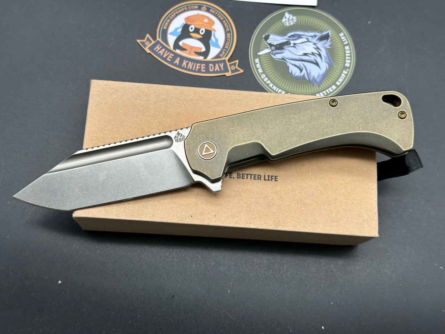 QSP Rhino Frame Lock Knife Bead Blasted Titanium Mokuti clip