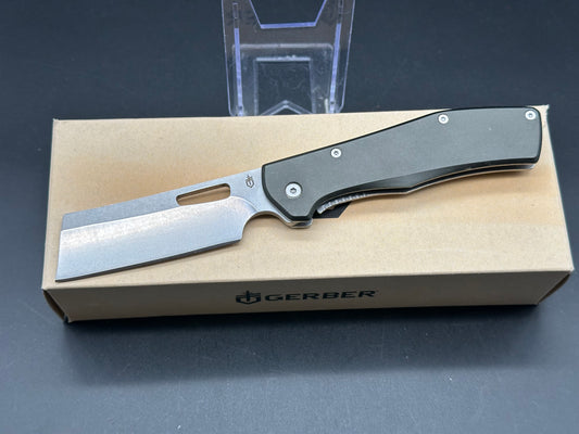 Gerber FlatIron Cleaver Frame Lock Knife Dark Gray Aluminum (3.5" Stonewash)