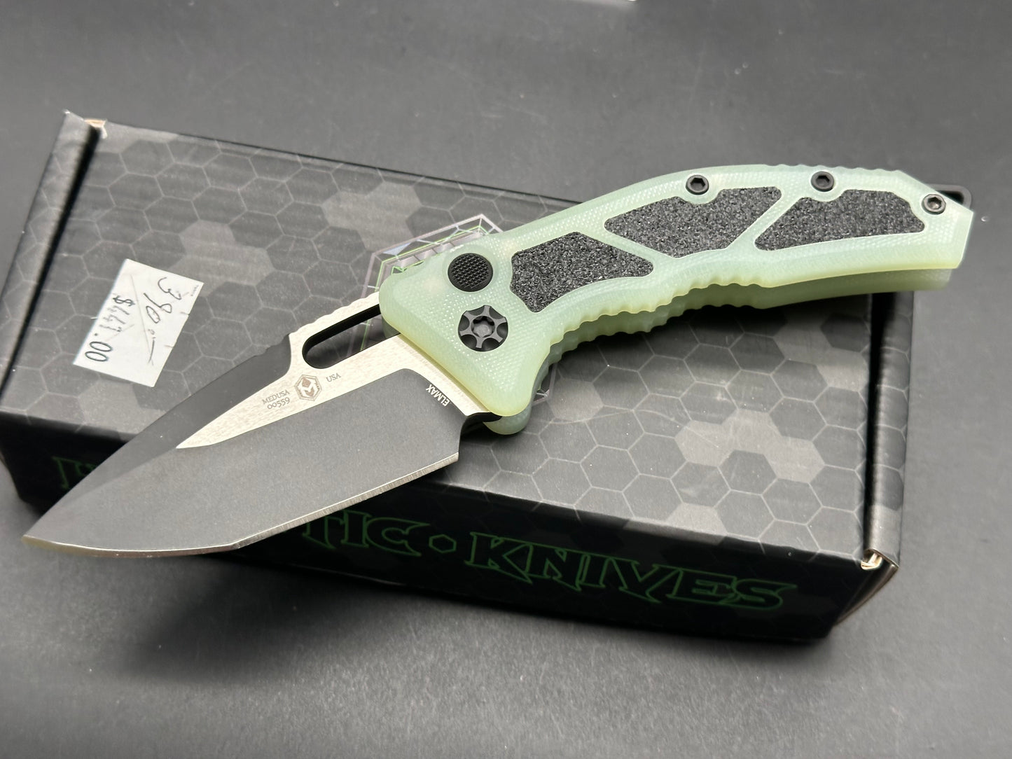 Heretic Knives Medusa Automatic Knife Jade G-10 (3" Black Tanto)