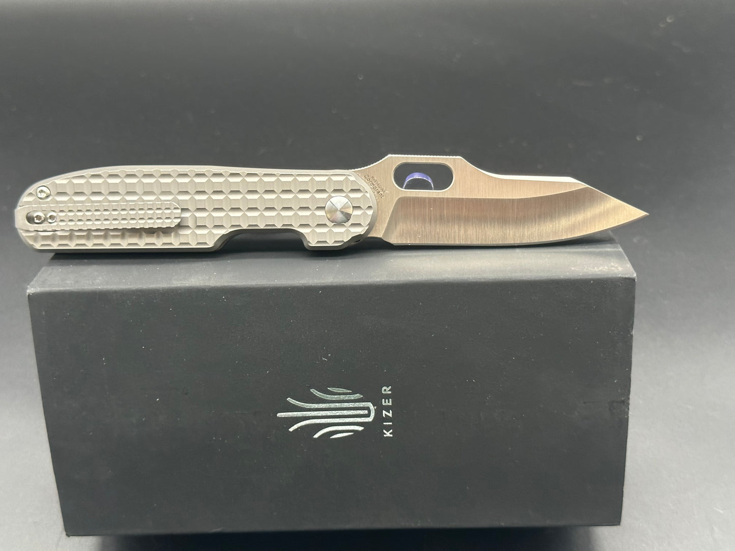 Kizer Cormorant Textured Titanium Button Lock 20CV