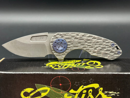 Curtiss Custom Knives F3 Compact Slicer Flipper PM Mill Ti (Magnacut) Blasted Blade Blue