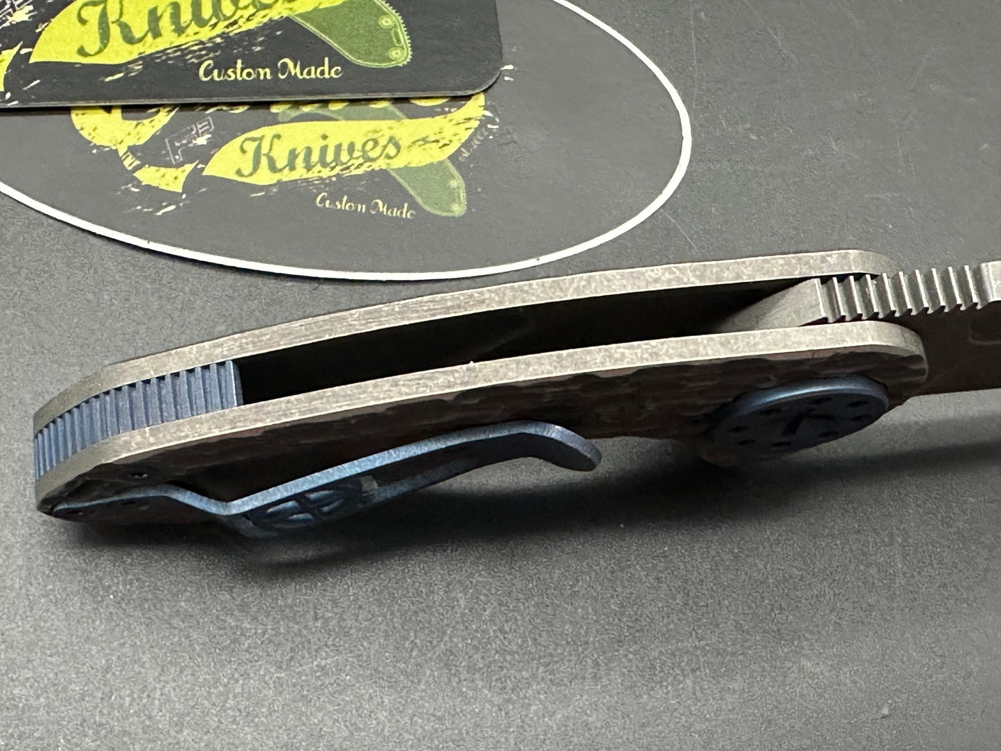 Curtiss Custom Knives F3 Compact Slicer Flipper PM Mill Ti (Magnacut) Blasted Blade Blue