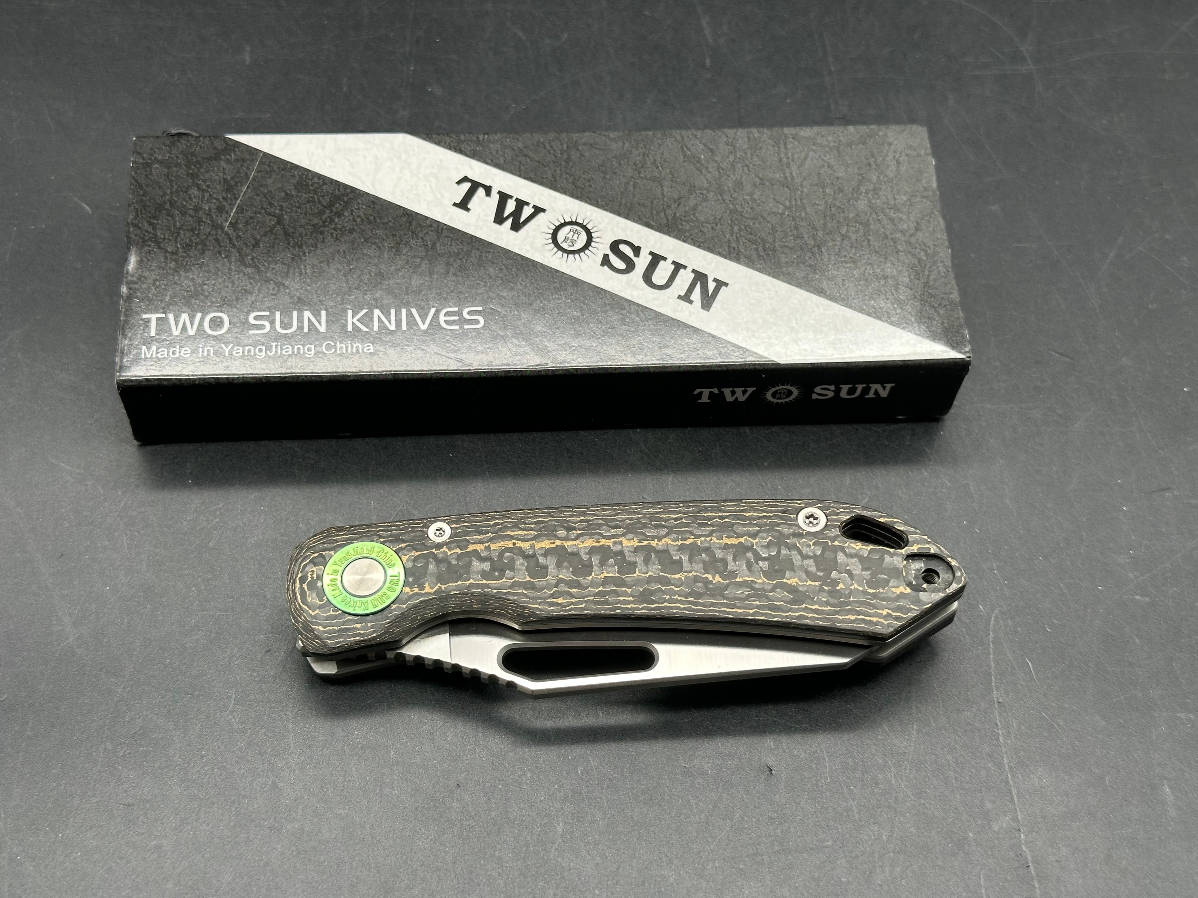 TWOSUN TITANIUM/CARBON FIBER HANDLE M390 PLAIN EDGE TS587