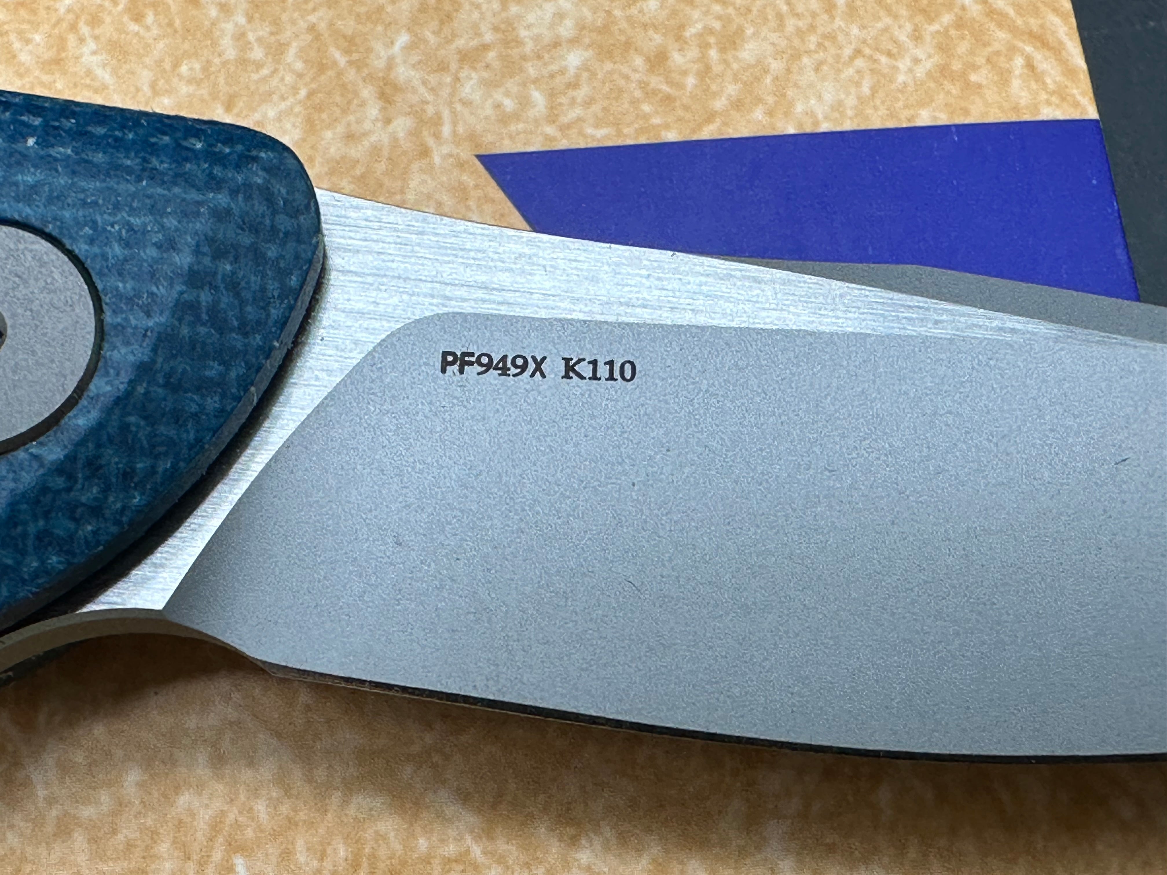 Petrified Fish PF949 Warrior Flipper Knife Blue Micarta Handle